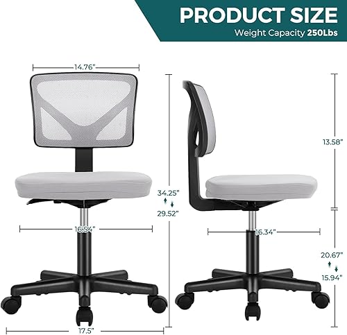Miniatura 3 de Sillas de escritorio para computadora, silla ergonómica de oficina con respaldo alto con ruedas, asiento cómodo sin brazos, soporte lumbar para el