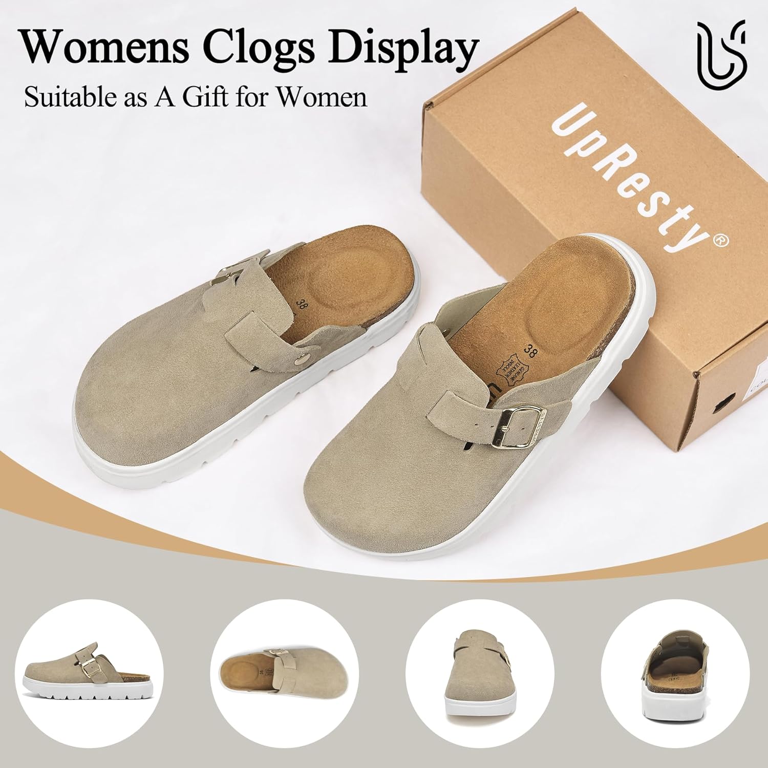 100% Genuine Suede Clogs for Women Footwear with Arch Support, Platform Womens Clogs with Memory Foam Cork Footbed, Comfort Non Slip Women Mules, Stylish Slip on Potato Shoes Sandals - Image 6