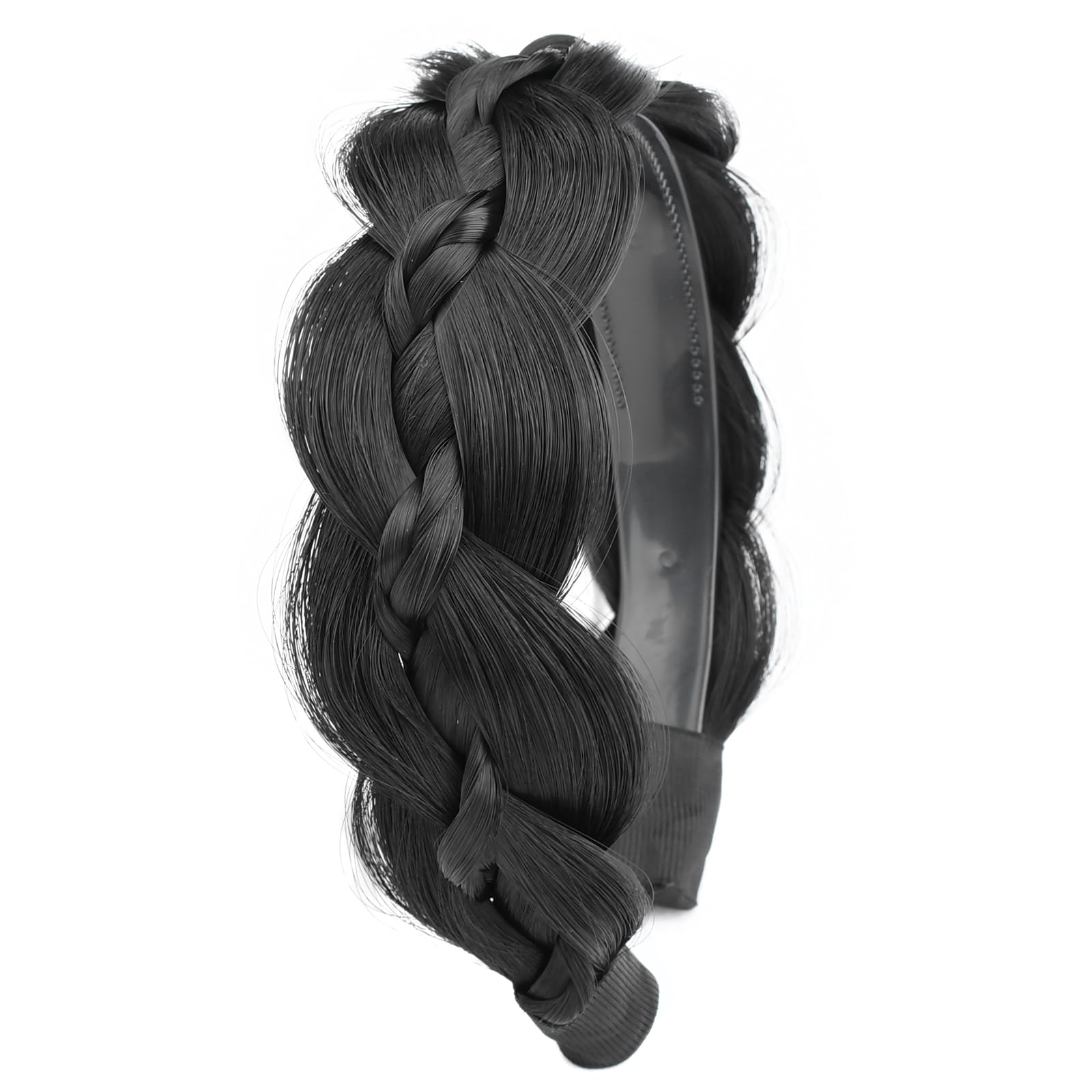 BOBIYA Plaited Hair Headband with Tooth Braid Hair Headband with Teeth Wide Braided Hair Headband (Black, One Size) - Image 2