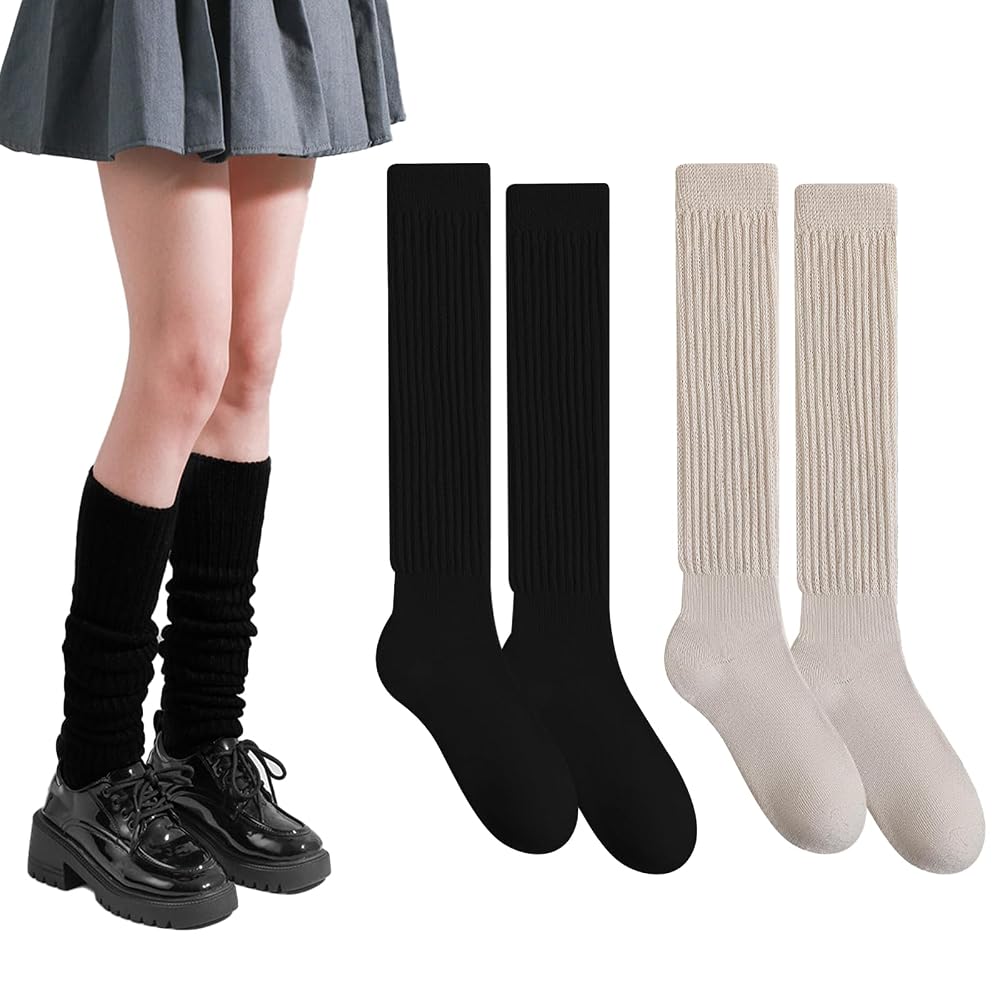 2 Paires Chaussettes Hautes Montantes Femme - Genou Hautes, Souples - Pour Boots Ou Style Décontracté