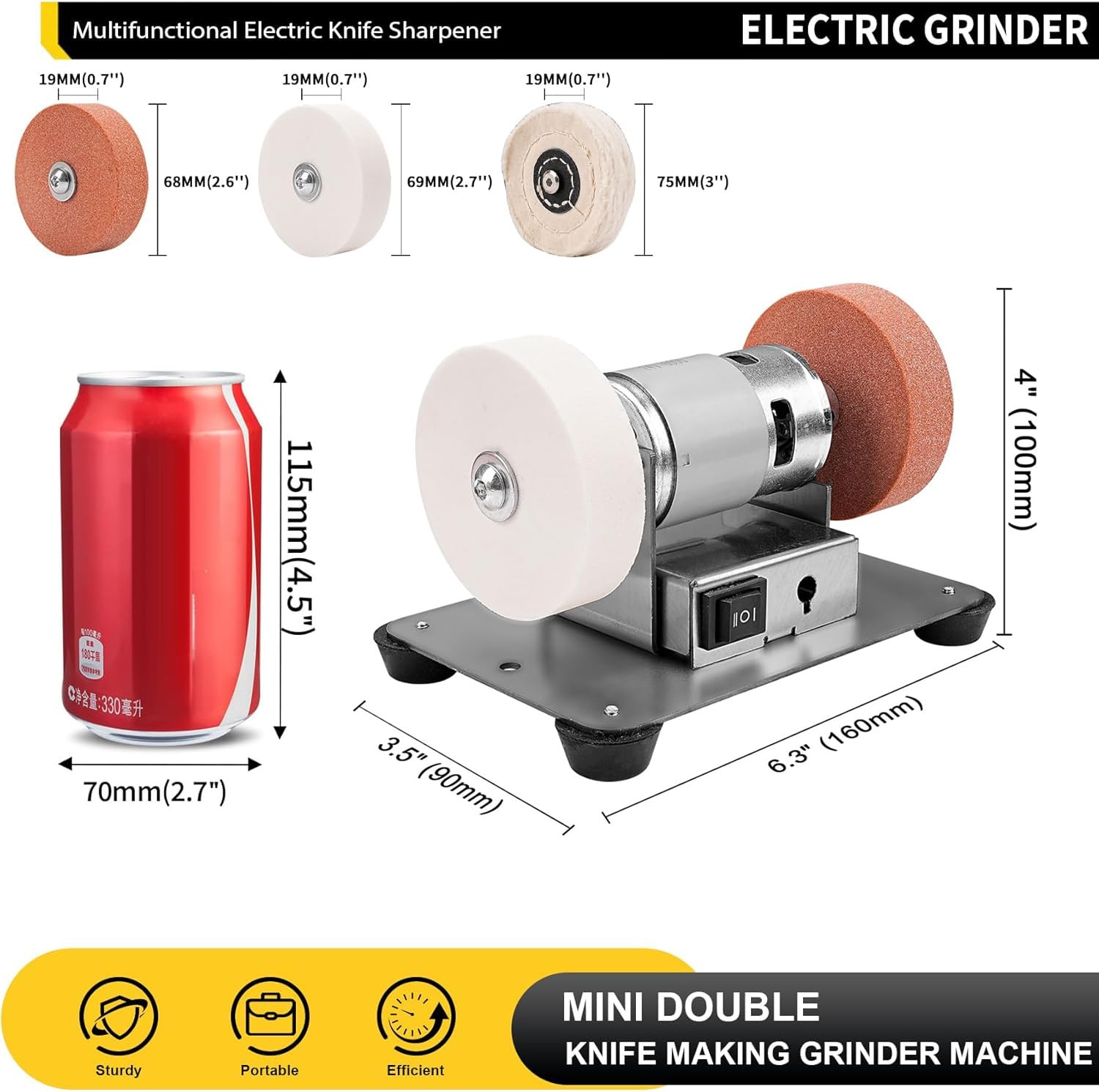 Mini Bench Grinder - 3 Wheels for Jewelry & More -2