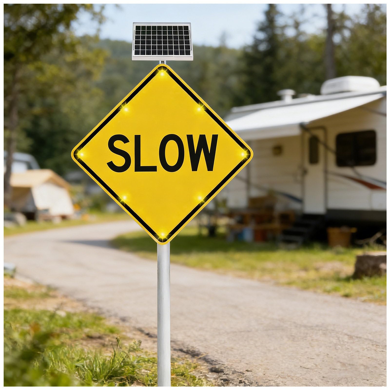 Cielobloen Multicolor 24"/30" Outdoor Traffic Road Safety Slow Board – Solar Powered, Led Solar Powered Slow Safety Light Sign, Engineer Grade Reflective Film, Ip65, Yellow, For Yards & Communities 30"