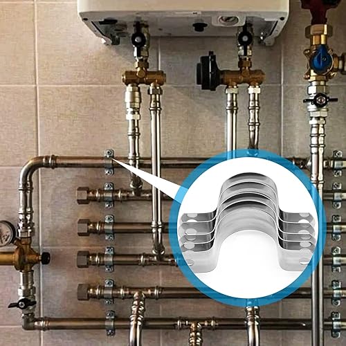 Miniatura 6 de Uenhoy 50 abrazaderas rígidas de acero inoxidable de 1-14 pulgadas, M32 de dos agujeros, abrazaderas de tubo con soporte en U, abrazaderas de