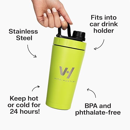 Miniatura 2 de VitaHustle Vaso agitador de acero inoxidable con tapa de rosca, a prueba de fugas, bola de licuadora, perfecta para batidos de proteínas o después