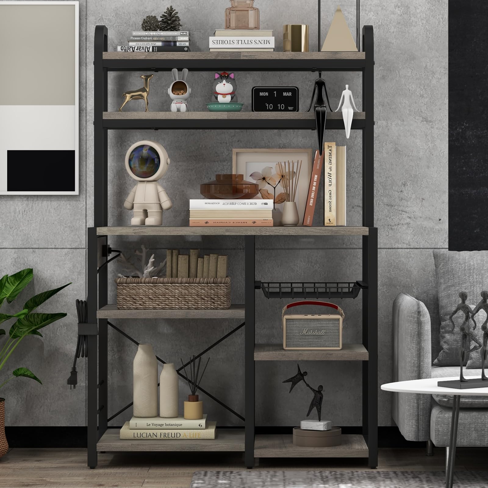 Zstar Soporte para Microondas, Estante De Cocina con Canasta De Alambre, Estante De Almacenamiento Independiente Grande De 6 Niveles para Cocina, Comedor y Sala De Estar