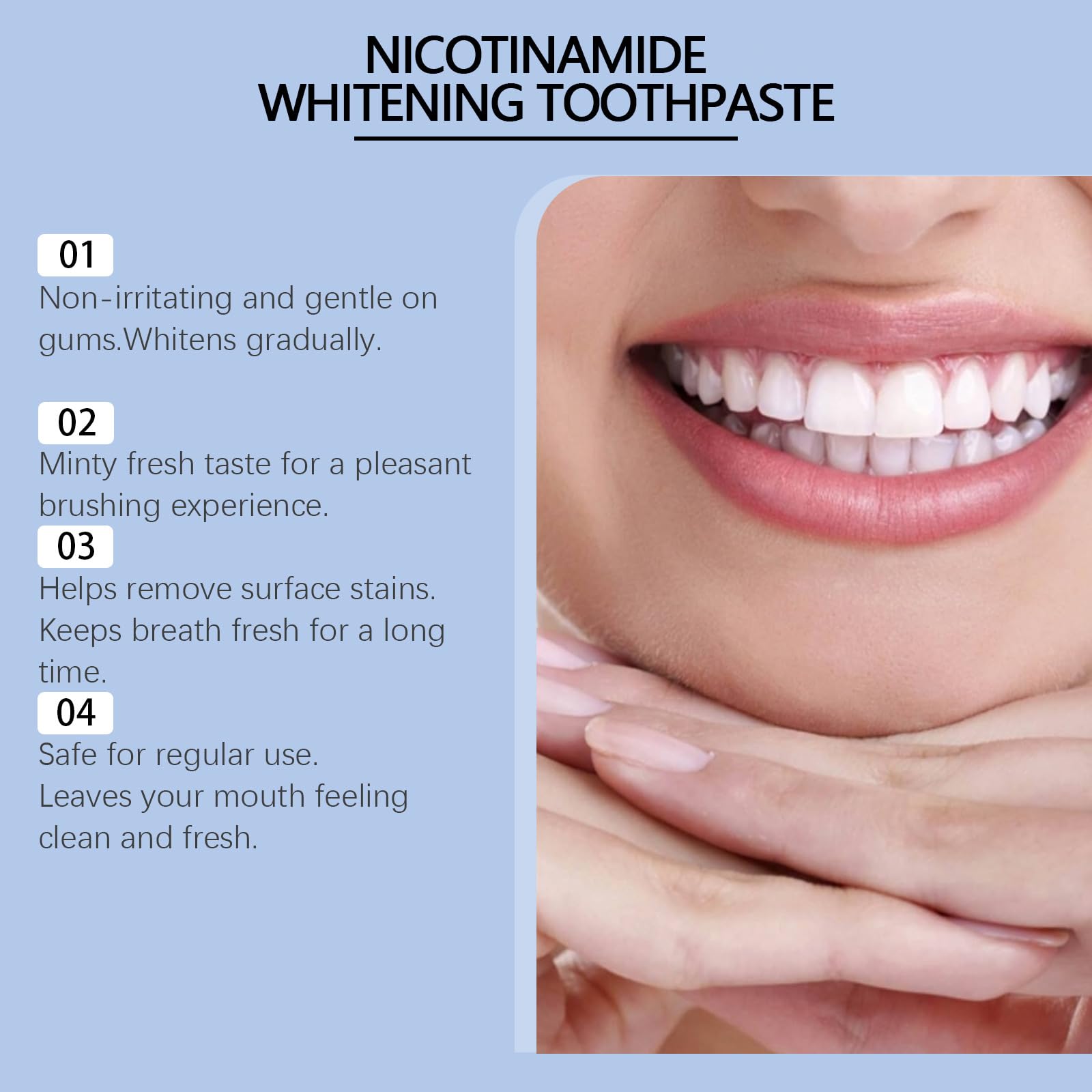 Niacinamide Whitening Toothpaste, Helps Remove Teeth Stains, Brightening, Fresh Mint Flavor for Long-Lasting Breath, Gently Cleans and Protects Gums, Safe for Tooth Surface Whitening Care (5PCS)