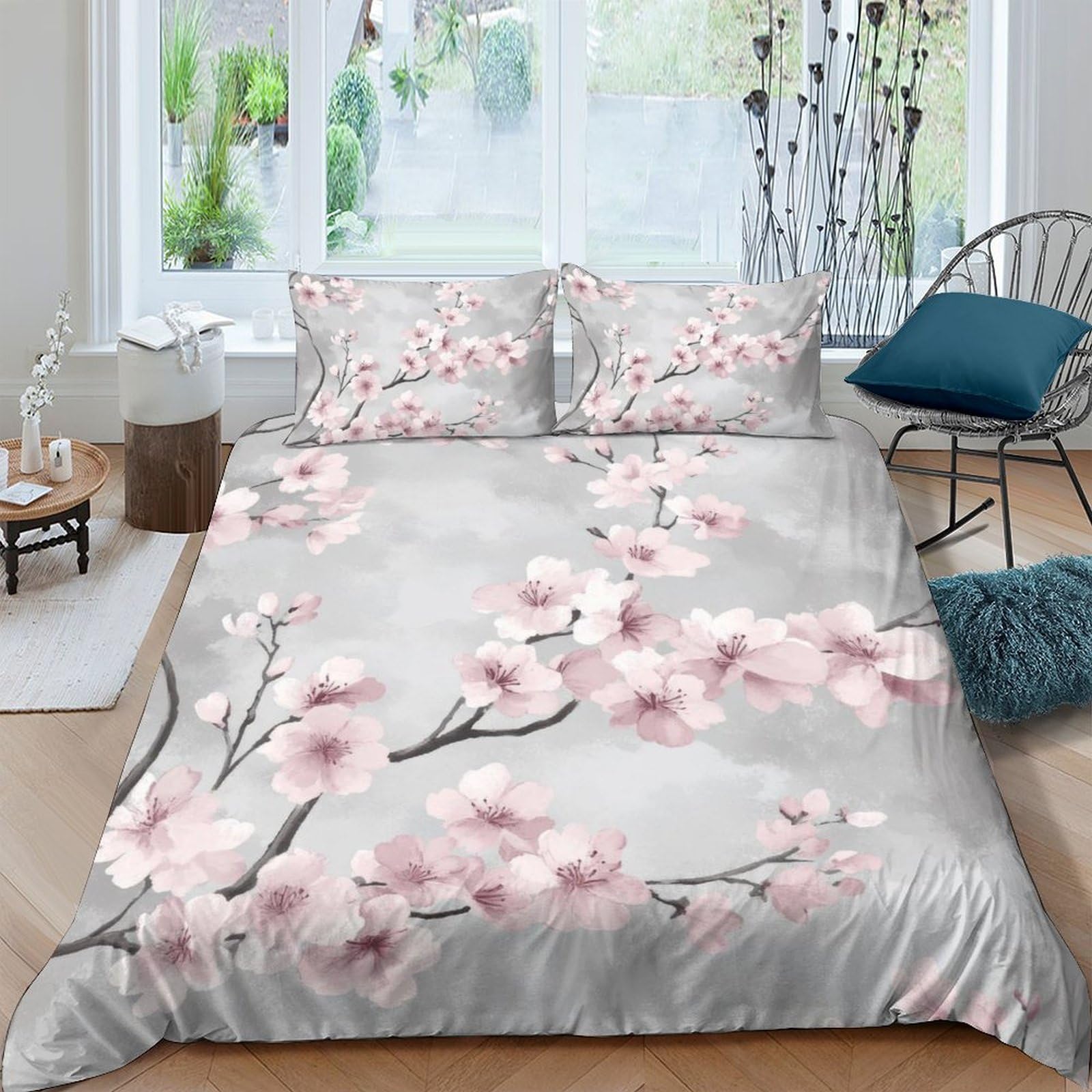 Ctjqhvkz Style-3 3D Printed Sakura Blossom Fitted Sheet Microfiber Soft Pink Flower Bed Cover For Bedroom Guest Room Decor Single（135X200cm）