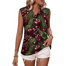 Women Summer Cherry Fruits Print Sleeveless Golf Polos Shirt Tennis