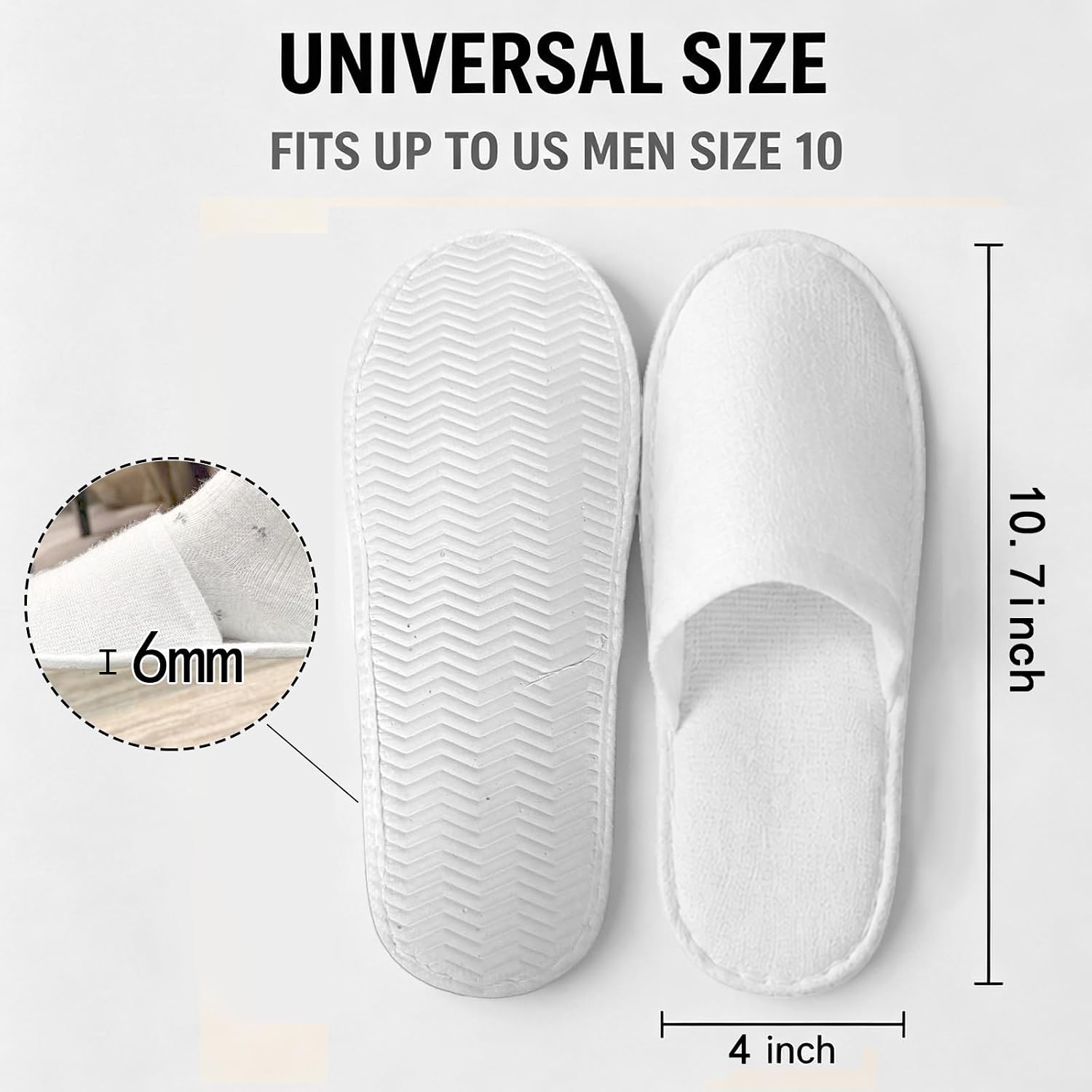 Extra Thick Disposable Slippers For Guests, 3 Pack White Spa Slipper, Anti-Slip Hotel Slippers with Soft Fleece Surface for Travel,Shoeless Home, Beauty Salon, Fits up to Men's US 10
