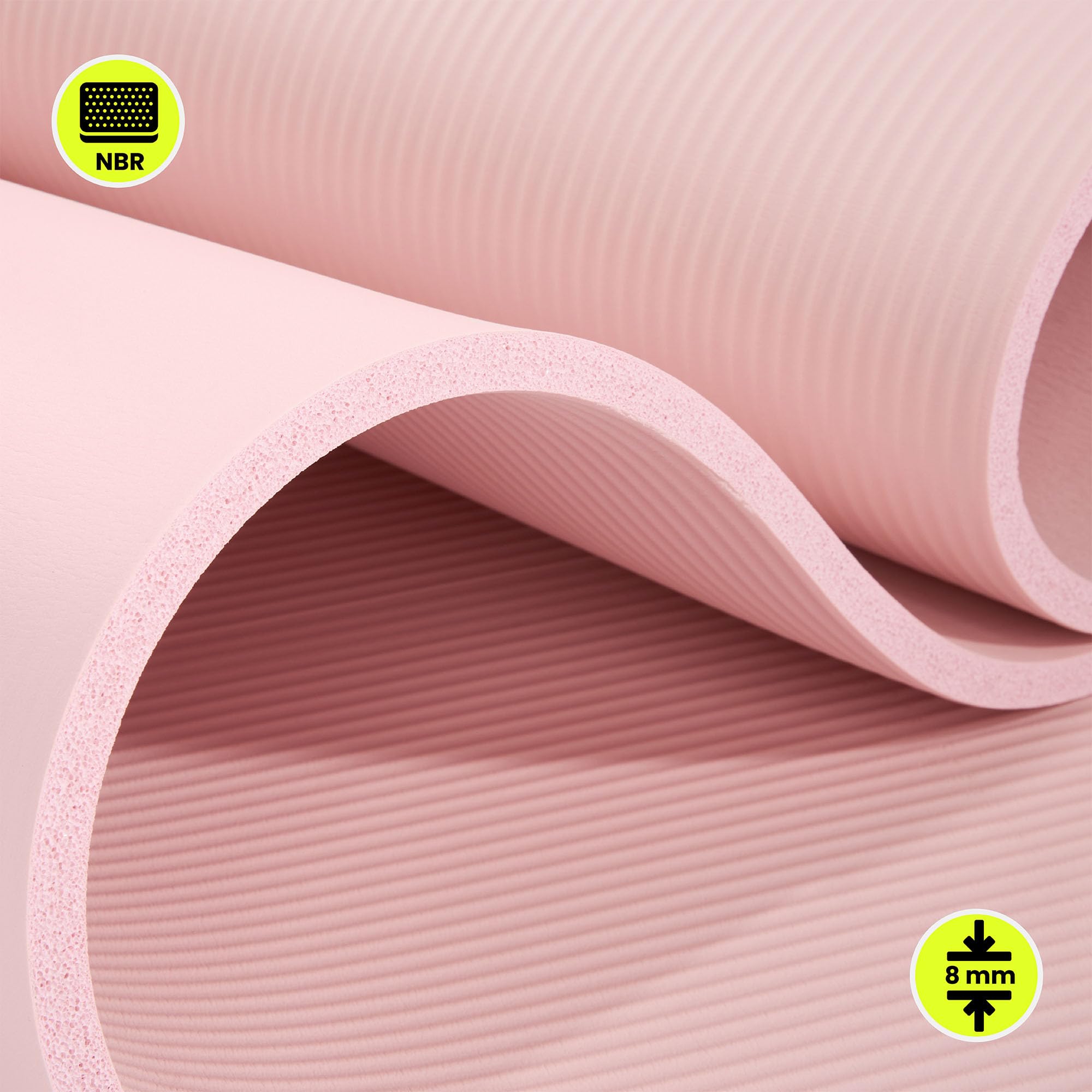HyperMotion Tapis de Yoga NBR 183x61 cm (Épaisseur 0,8 cm et 1,5 cm) Antidérapant, avec Sangle de Transport et d’Étirement, Tapis Fitness pour Pilates et Relaxation