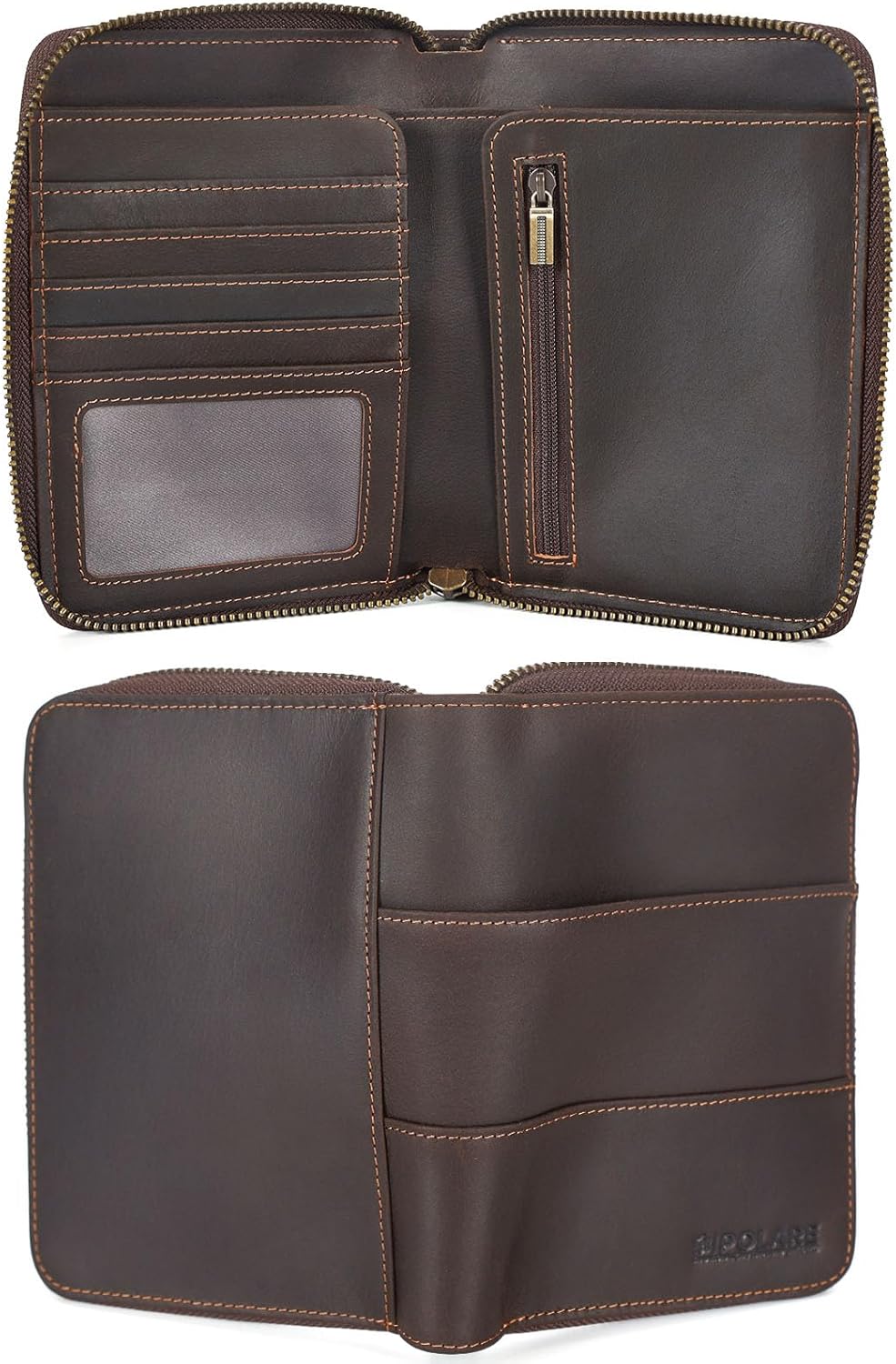 Polare Full Grain Leather Travel Passport Wallet with YKK Zipper and RFID Blocking Document Organizer Holder 2 Passports (Dark Brown) - Image 8
