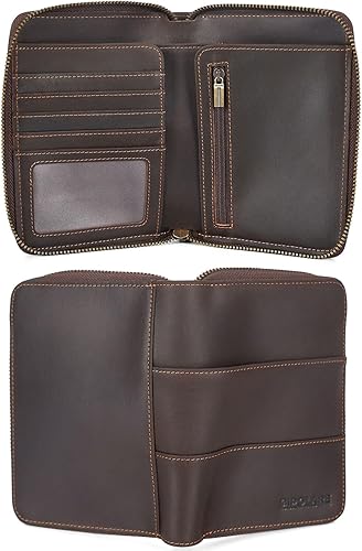 Miniatura 8 de Polare - Cartera de pasaporte de viaje de cuero de grano completo con cremallera YKK y bloqueo RFID, organizador de documentos, soporte para 2