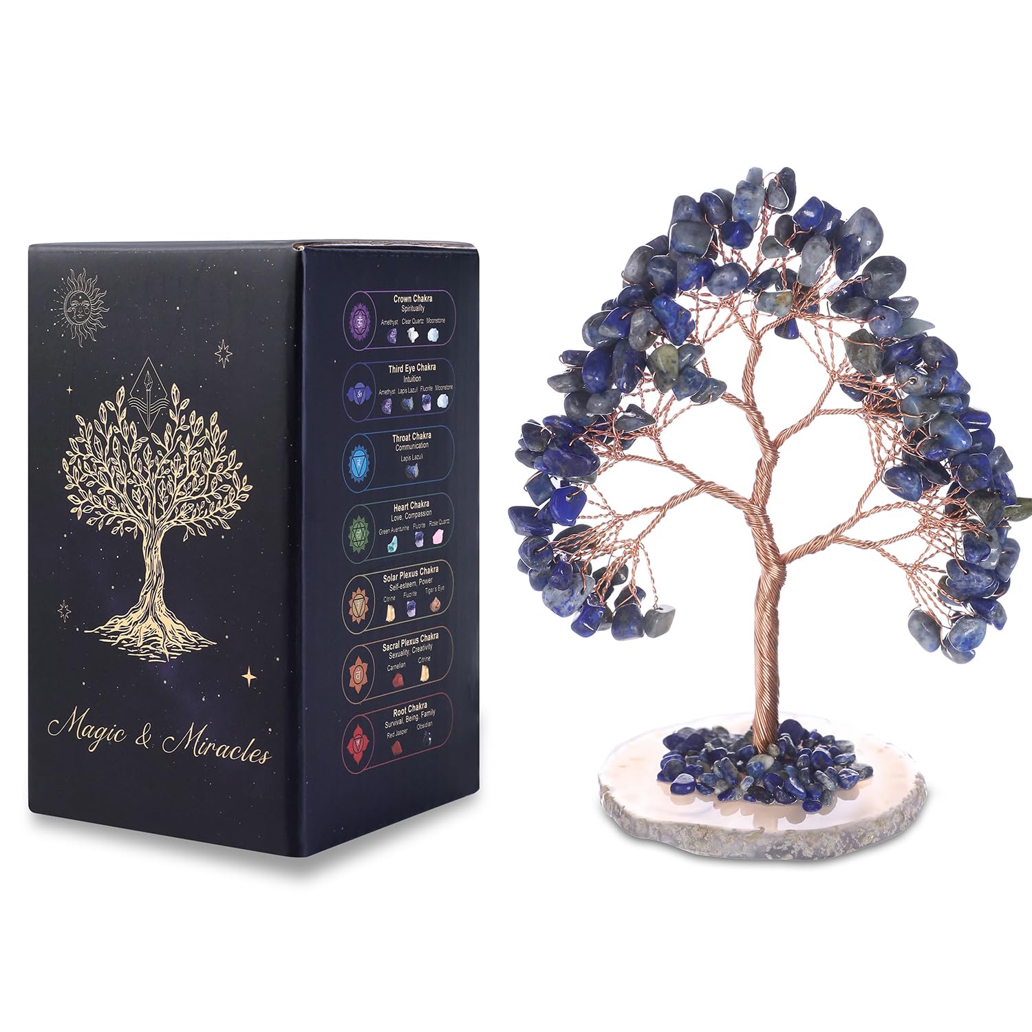 Lapis lazuli Arbre de Vie en Cristal Naturel 135 Pierres Feng Shui Chakra Reiki Arbre Bonsaï Énergie Décoration Maison Bureau Cadeau Spirituel Base Pierre Irrégulière 11 cm