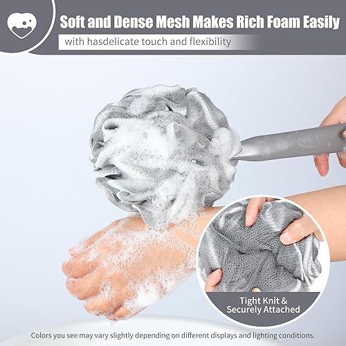 Miniatura 7 de VANZAVANZU Juego de esponja de lufa para ducha, plástico antideslizante de 17 pulgadas, esponja de ducha con esponja de ducha esponjosa, esponja de
