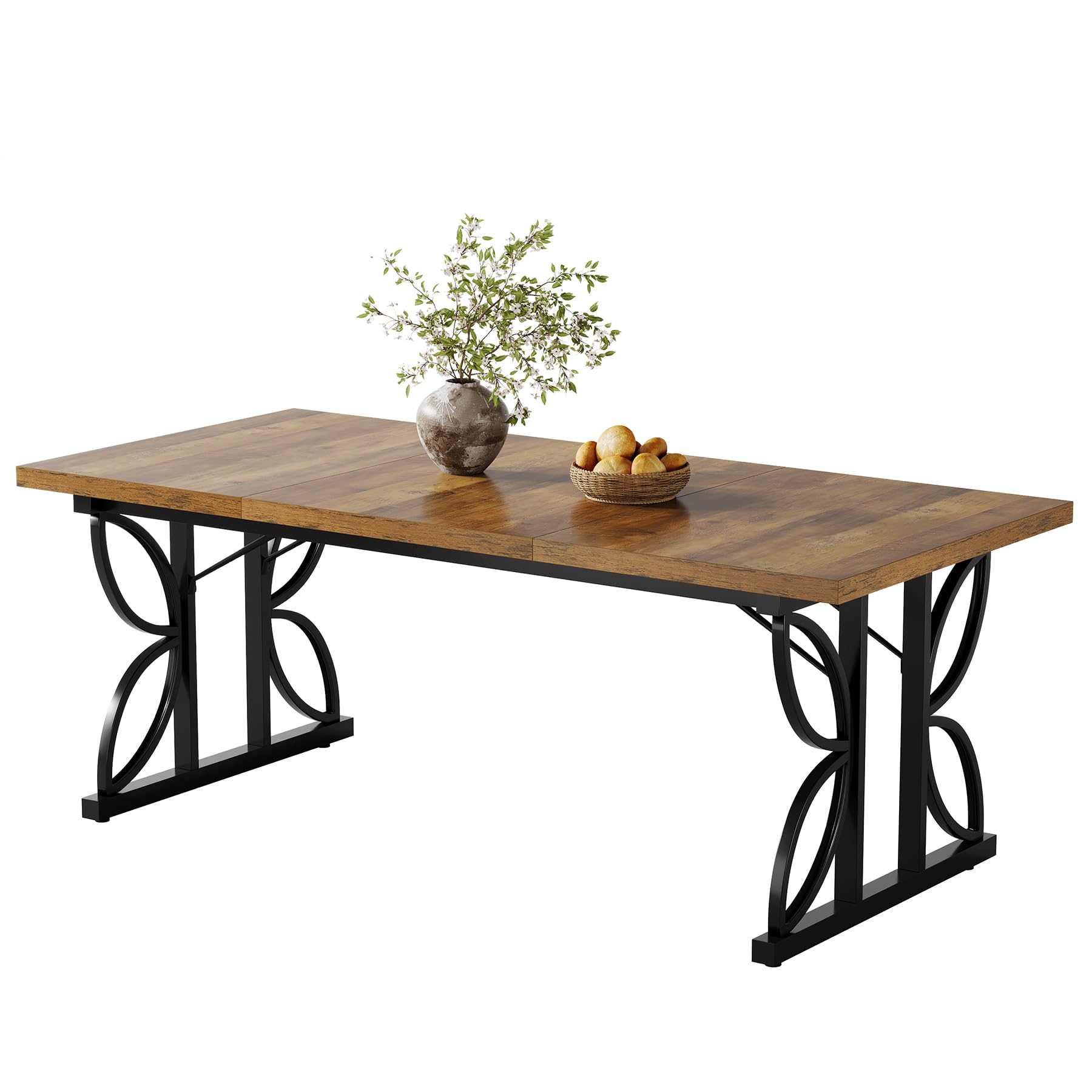 Tribesigns Mesa de comedor rectangular, mesa de cocina industrial para 6-8 personas, mesas de comedor de 180 x 80 cm con base de metal, mesa de comedor para cocina, sala de estar, marrón