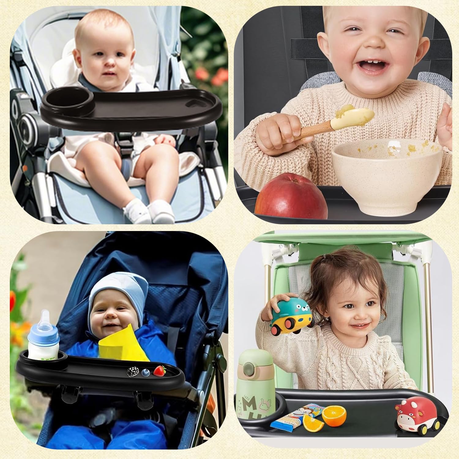Vassoio per Passeggino Universale, Regolabile Vassoio Universale per Passeggino, Vassoio per Passeggino 3 in 1, Rimovibile Vassoio per Snack con Portabicchieri, per La Maggior Parte Dei Passeggini
