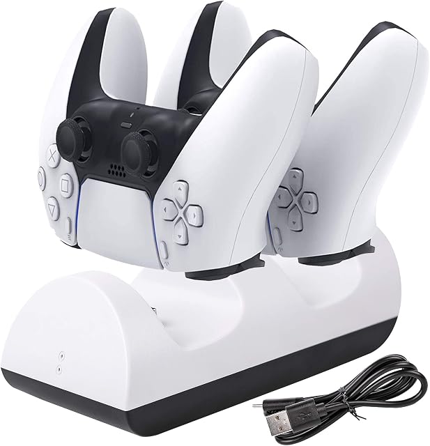 CHIN FAI Charger for PS5 Wireless Controller, Charging Station with 1M Type C Cable, Charger Twin Docking Station for Two Sony Playstation 5 with USB C Ports