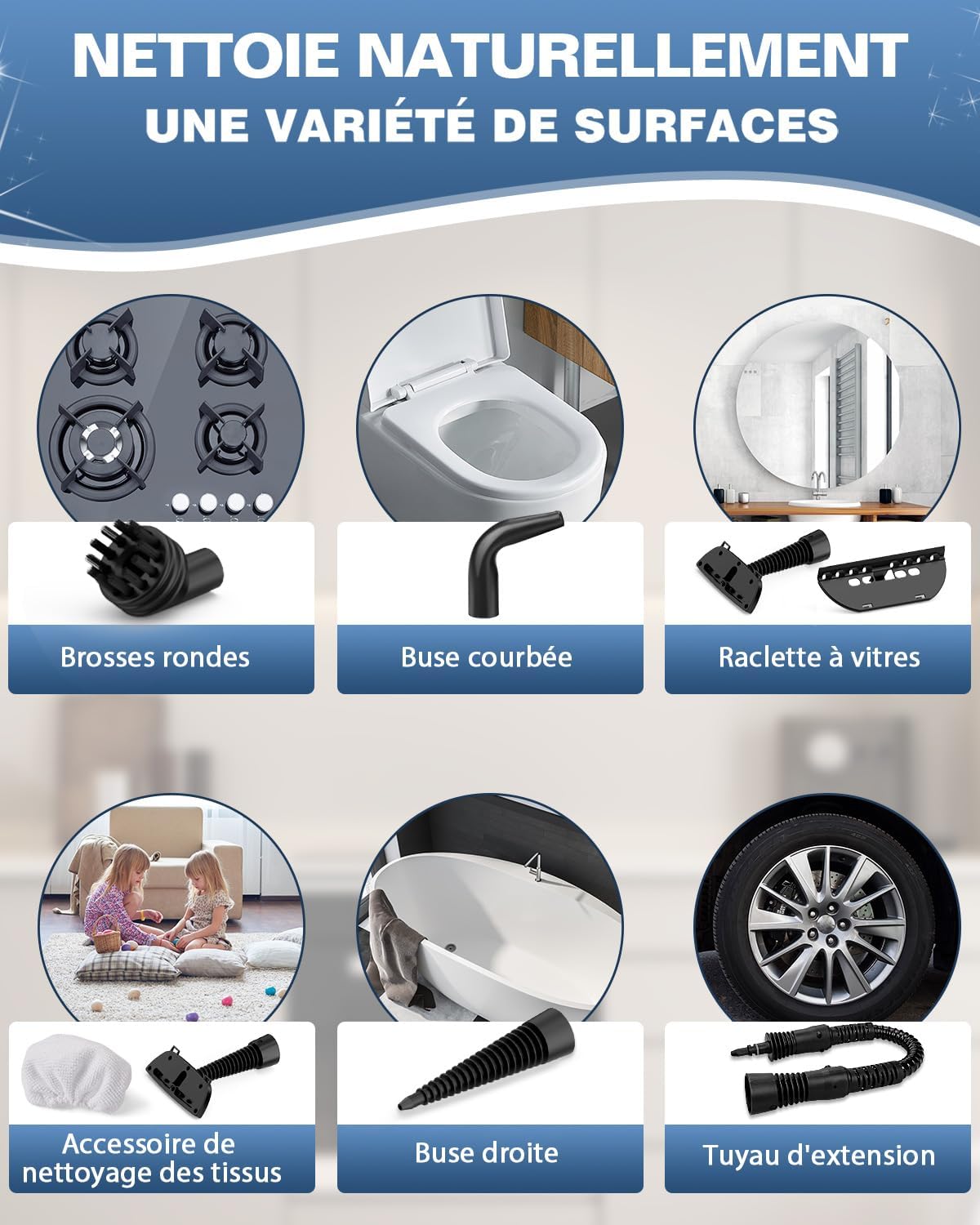 KLONA Nettoyeur Vapeur Portable, 1050W, Nettoyage Haute Température | pour Sols, Carrelage, Joints, Canapés, Cuisine, Salle de Bain | Sans Chimie | Serrure de Sécurité | avec 10 Accessoires