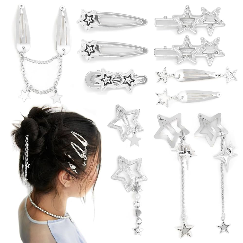 Amazon.com : 12PCS Y2K Star Hair Clips Metal Punk Hair