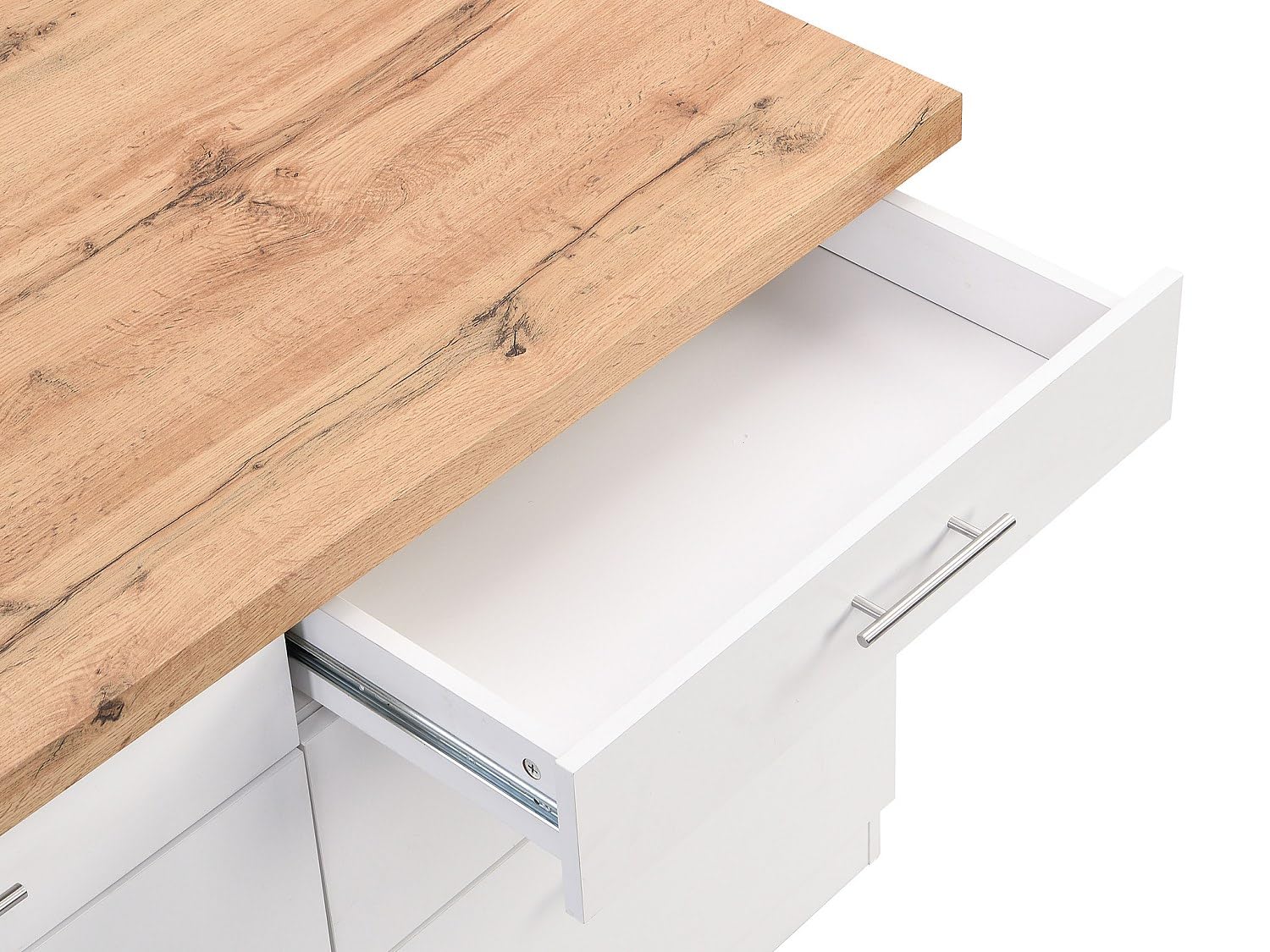 Vente-unique - Kücheninsel mit 6 Schubladen aus MDF & Metall - Weiß & Holzfarben hell - ALEGRITA