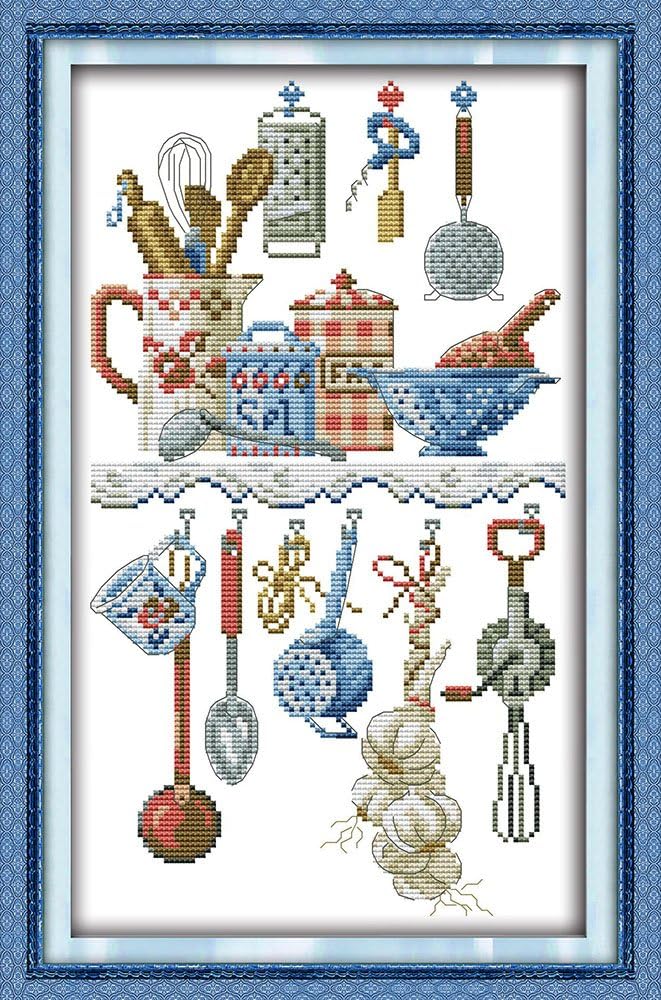 Maydear Cross Stitch Kits Stamped Full Range of Embroidery Starter Kits for Beginners DIY 11CT 3 Strands - Kitchenware 11.4×18.9(inch)
