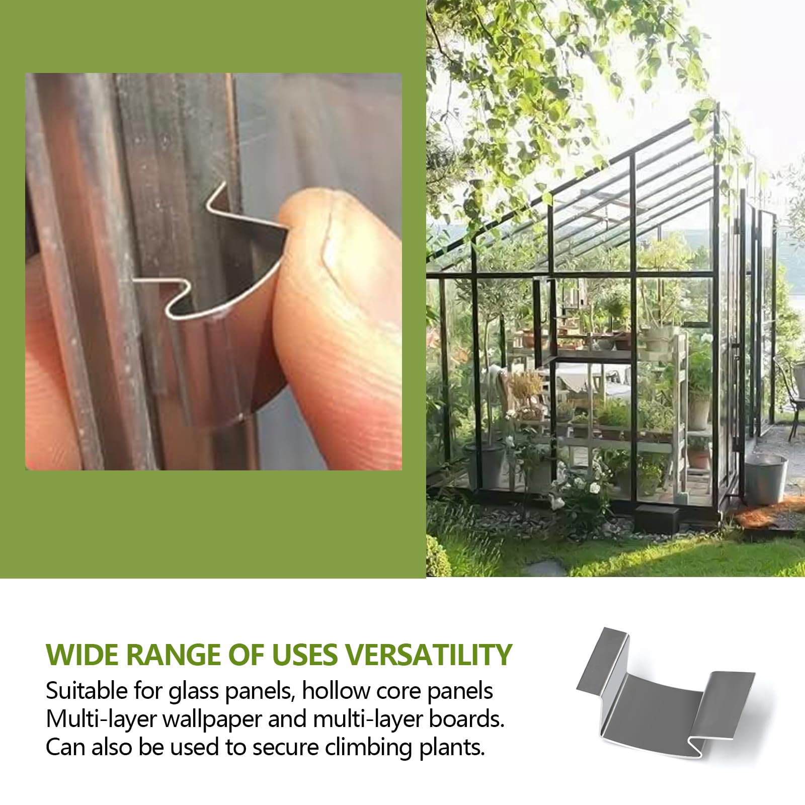 Greenhouse Glass Clips 50pcs for Home Garden Greenhouse Glass‘G' Clips Made of Stainless Steel An Essential Accessory for your Repairs - Image 4