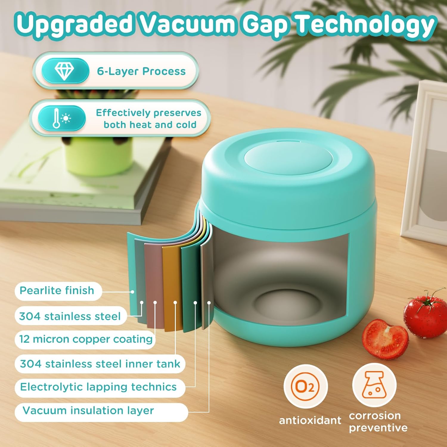 12oz Kids Insulated-Food-Jars for Hot-Food, Wide Mouth Soup Thermo Food Jar Insulated Thermal Lunch Container Termo para Comida Caliente Vacuum Thermoses for Keeping Food Warm-Blue - Image 2