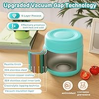 Vista 2 de Tarros aislados de alimentos para niños de 12 onzas para comida caliente, boca ancha, termo de comida térmica, contenedor térmico de almuerzo Termo