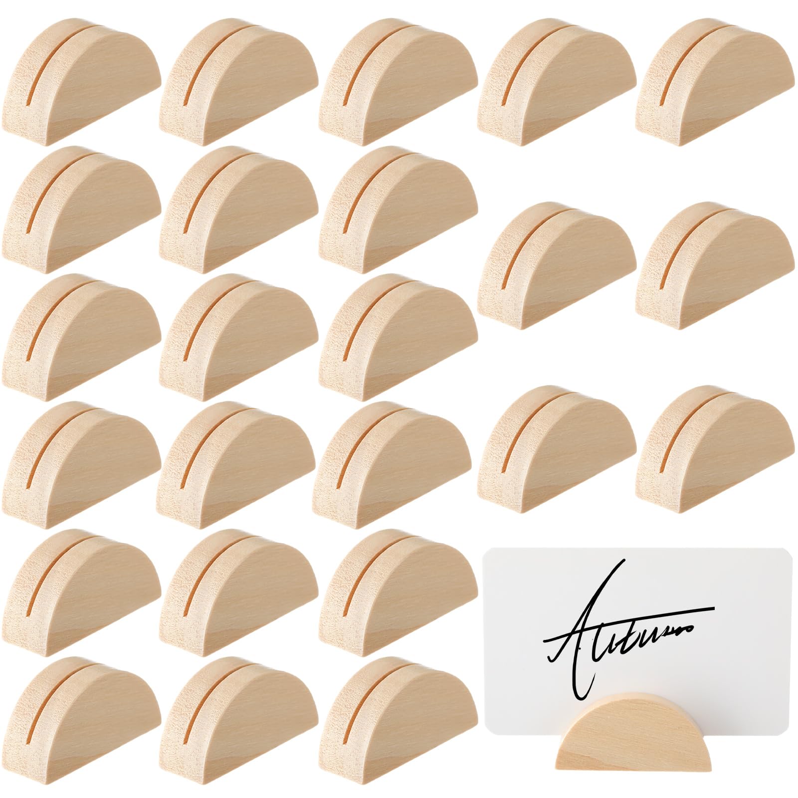 colingmill 48 pcs nature wood color number stands indoor lightweight wedding table name holder semicircular design place card holders office tag photo menu clips banquet birthday party restaurant