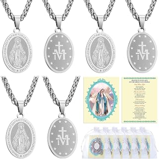 Tondiamo 30pcs Medals Prayer Card Set Stainless Steel Mary Necklace Medal with Holy Pray Card and Organza Bag for Catholic Saints and Prayers