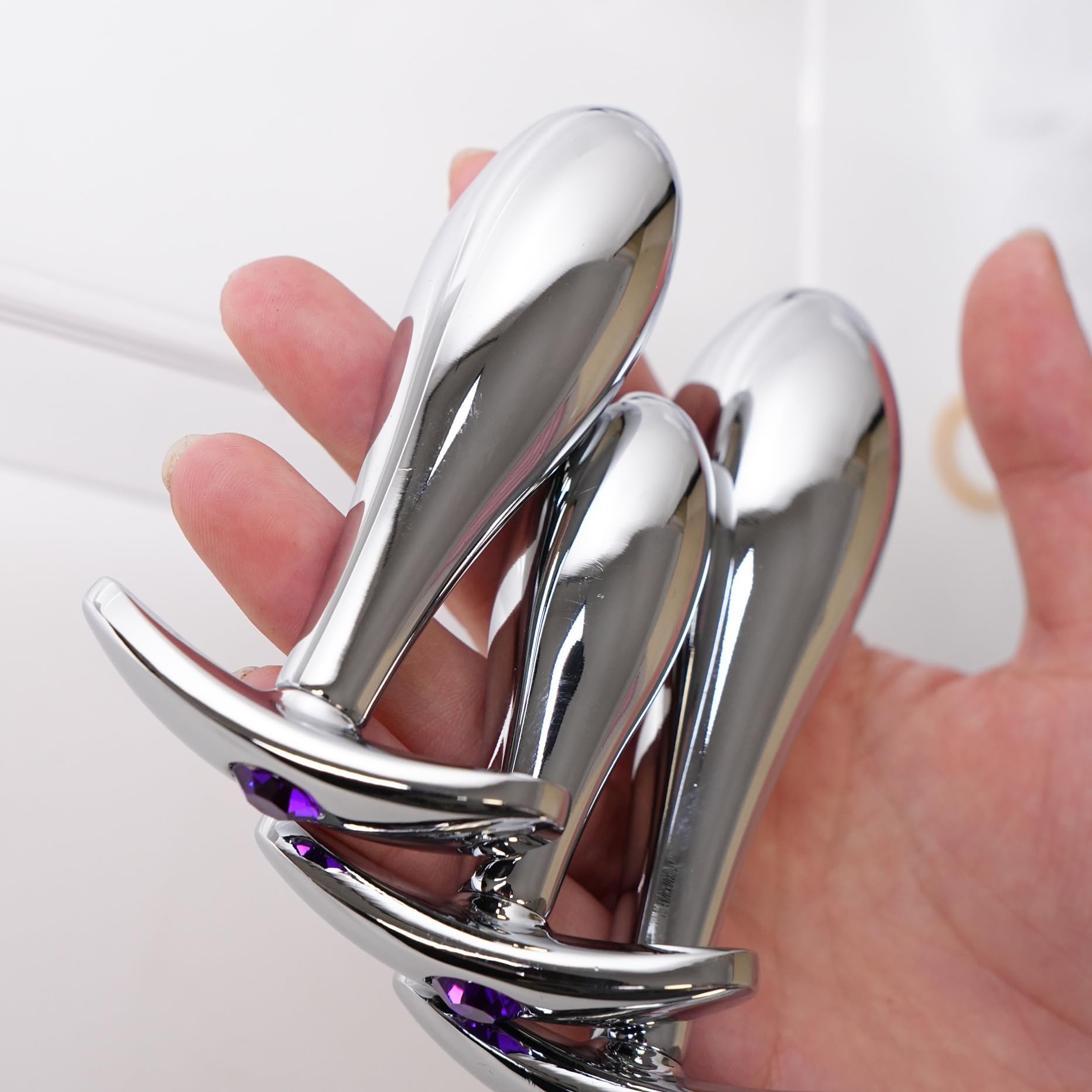 Stainless Steel Anal Plug Set with Round Base & Curved Handle, Gem Metal Butt Plug, Prostate G Spot Stimulation Sex Toys for Men Women Couples (Anchor Base, 3PCS)