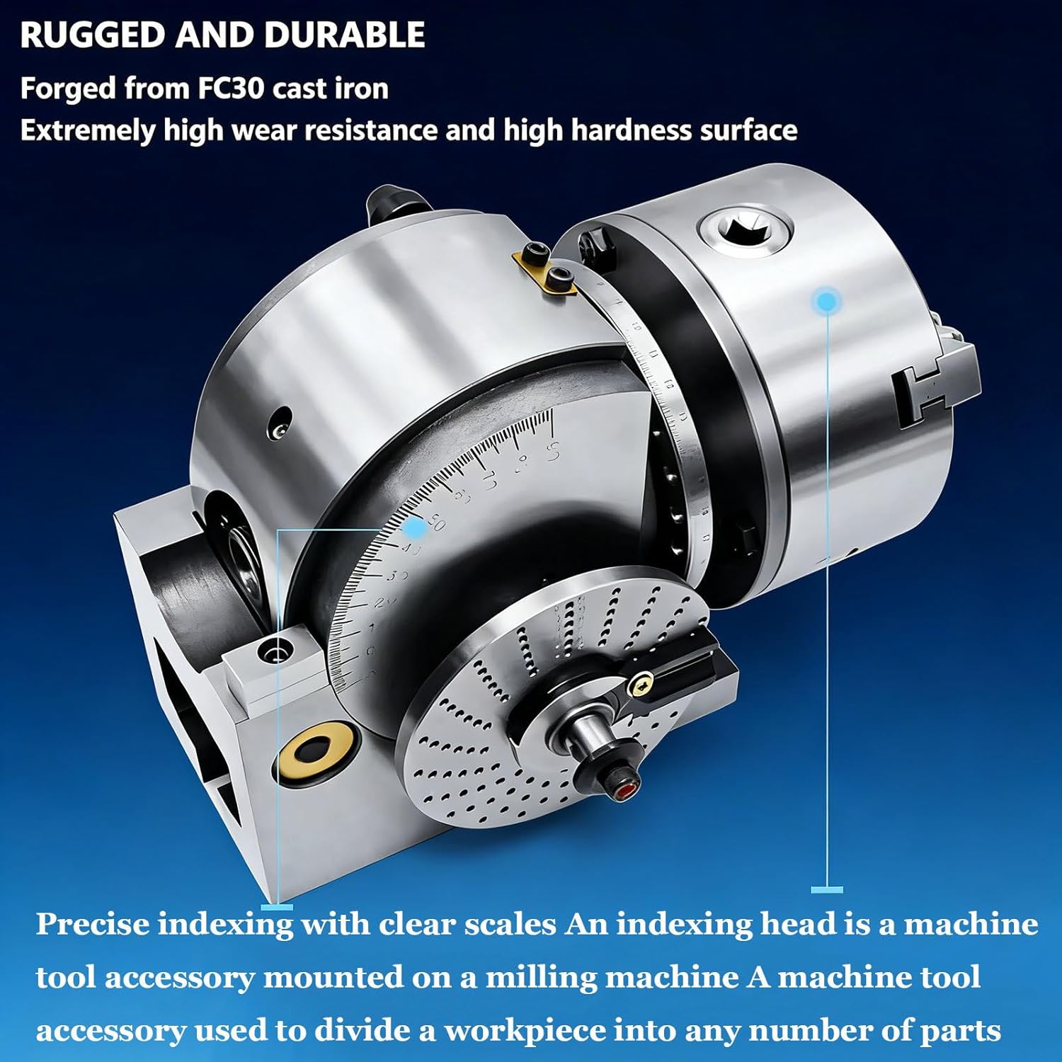 Dividing Head Milling Set with 3-Jaw Chuck & Tailstock, 1:40 Precision Dividing Head for Milling, Grinding, Drilling Machines - Enhance Your Machining Accuracy