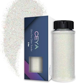Ceya Ultra Fine Glitter Powder 3.8oz/ 110g Colorful White Iridescent Glitter 1/128” 0.008” for Slime Epoxy Resin Tumbler Nail Art Festival Makeup Halloween Christmas Decorations Wedding Cards