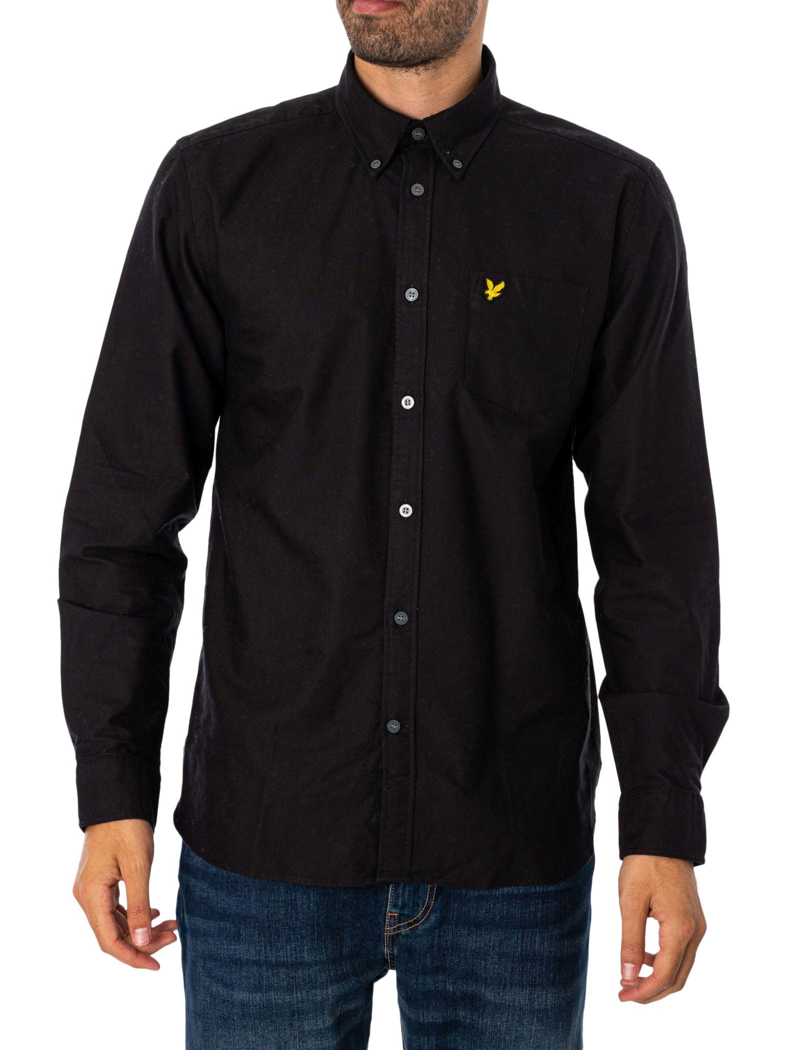 Lyle & Scott Men's Jet Black Plain Oxford Shirt, Black, Small