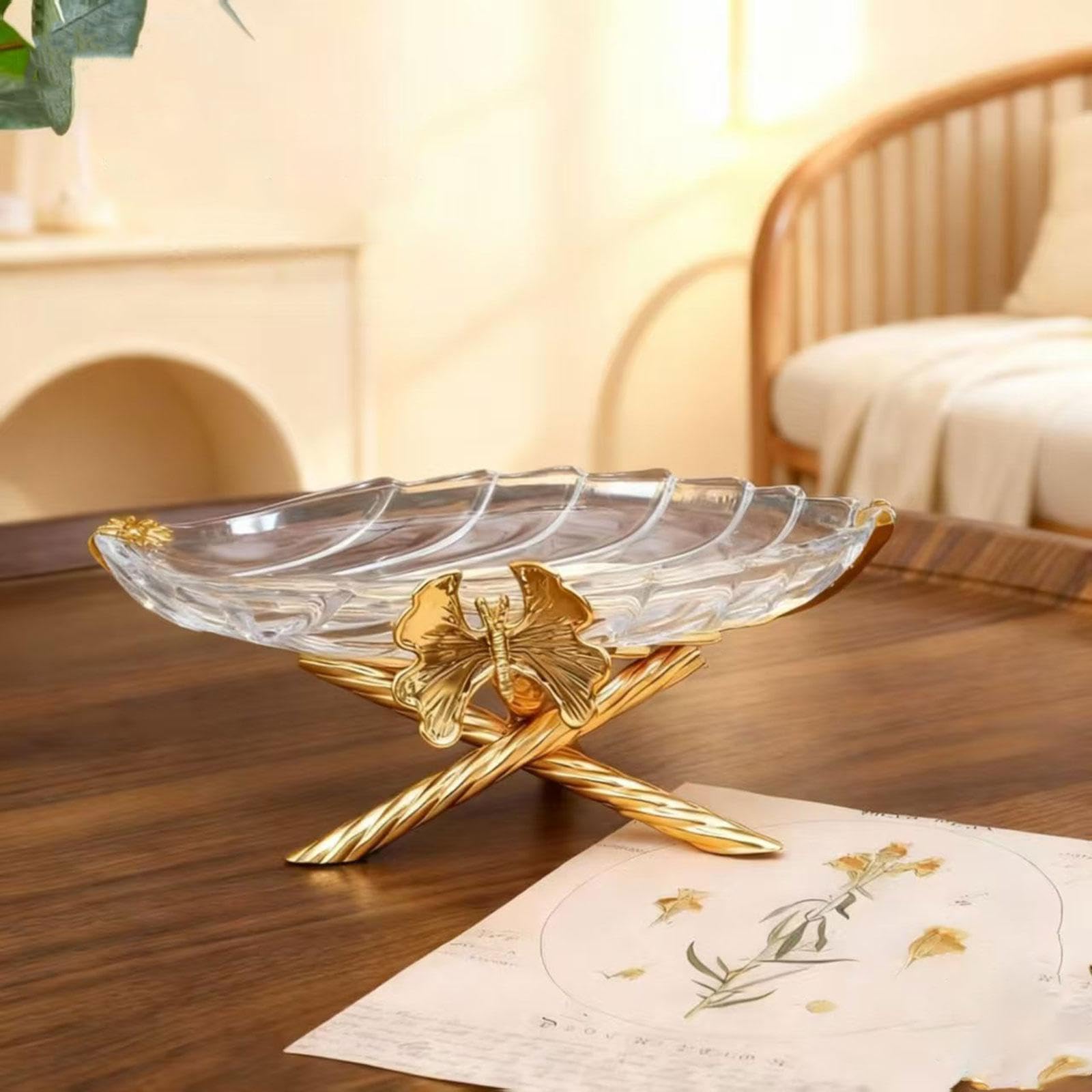Bandeja de Servir Versátil, Dorada Y Transparente, Ideal para Fiestas Navideñas en Restaurantes.