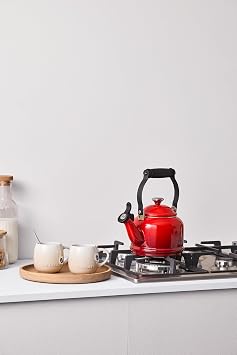 Le Creuset Enamel On Steel Demi Tea Kettle with Metal Finishes, 1.25 qt., Cerise