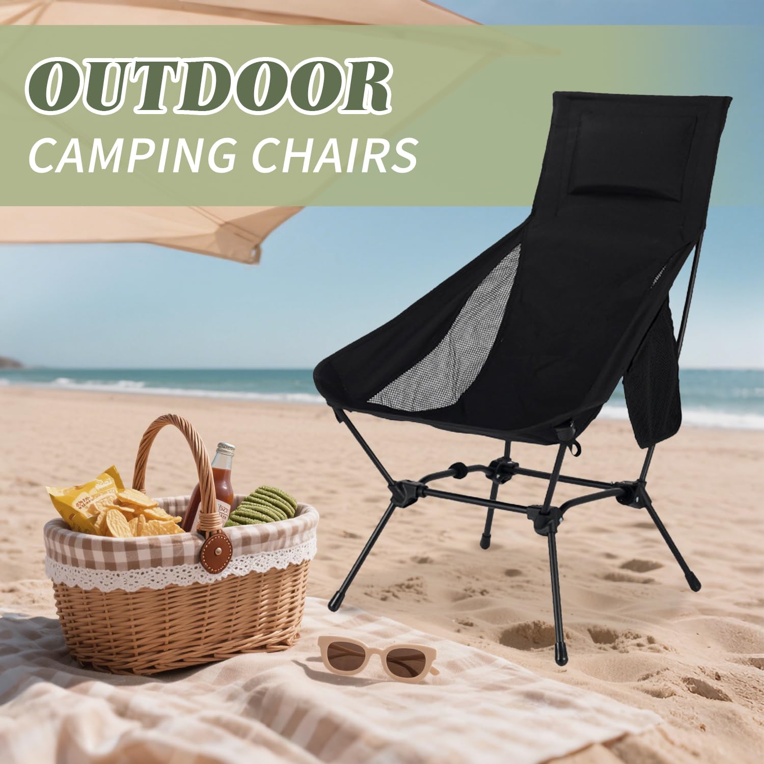 Sedie Campeggio Pieghevoli, Leggera Sedia da Campeggio, Sedia Pieghevole Portatile con Custodia Laterale, per Esterni, Picnic, Spiaggia, Giardino, Pesca, Festival (nero)