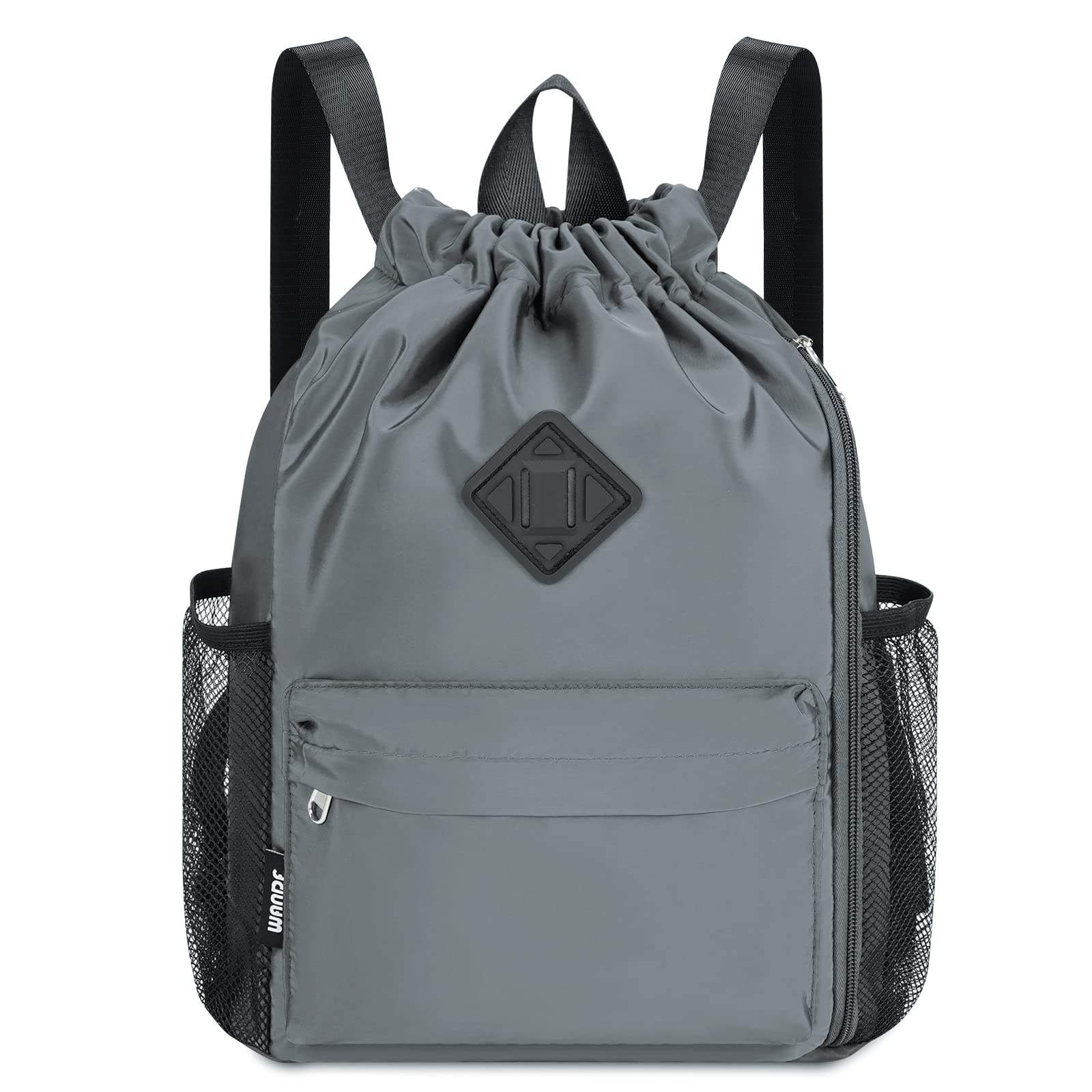 WANDF Mochila con cordón, bolsa de deporte con compartimento para zapatos, mochila de cincha resistente al agua para hombres y mujeres (Negro) — view 13