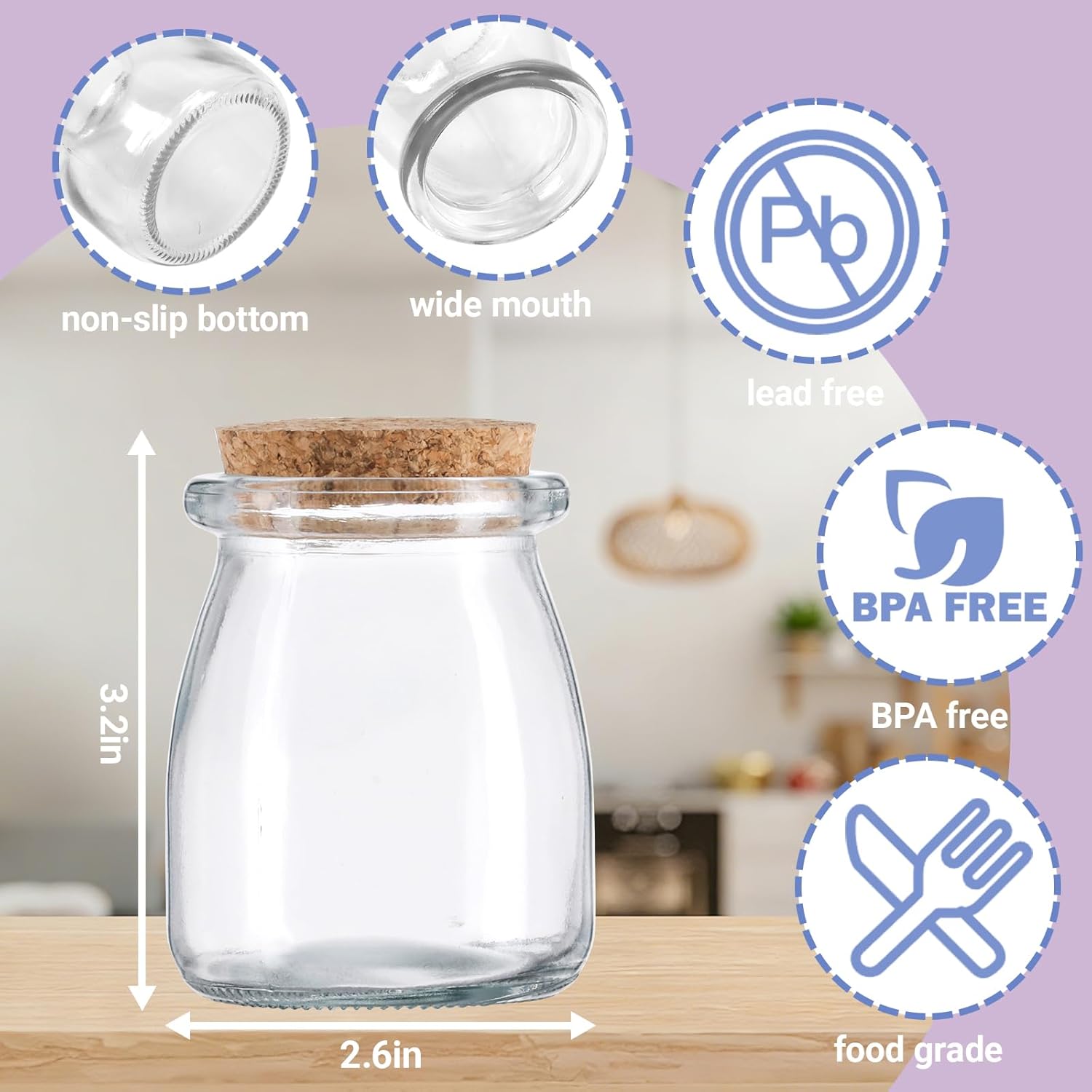 BIGIVACA 30 Pack 7oz Glass Jars with Cork Lids & PE Lids, Yogurt & Candle Jars for Making Candles, Small Mason Jars for Spices, Candy, Bath Salts, Wedding, Party & Baby Shower Favors