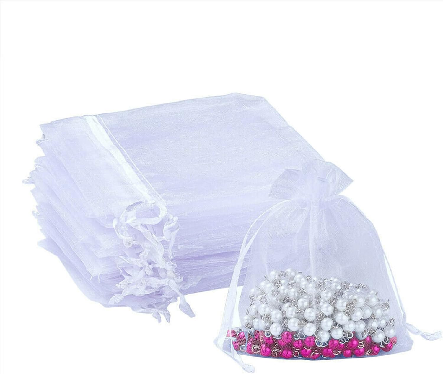 Genérico 110 pcs Bolsas de organza blancas de 10 x 12 cm - Bolsitas de tela para regalo de boda o comunión - Bolsa de tela para joyas - Bolsas transparentes de tela para dulces