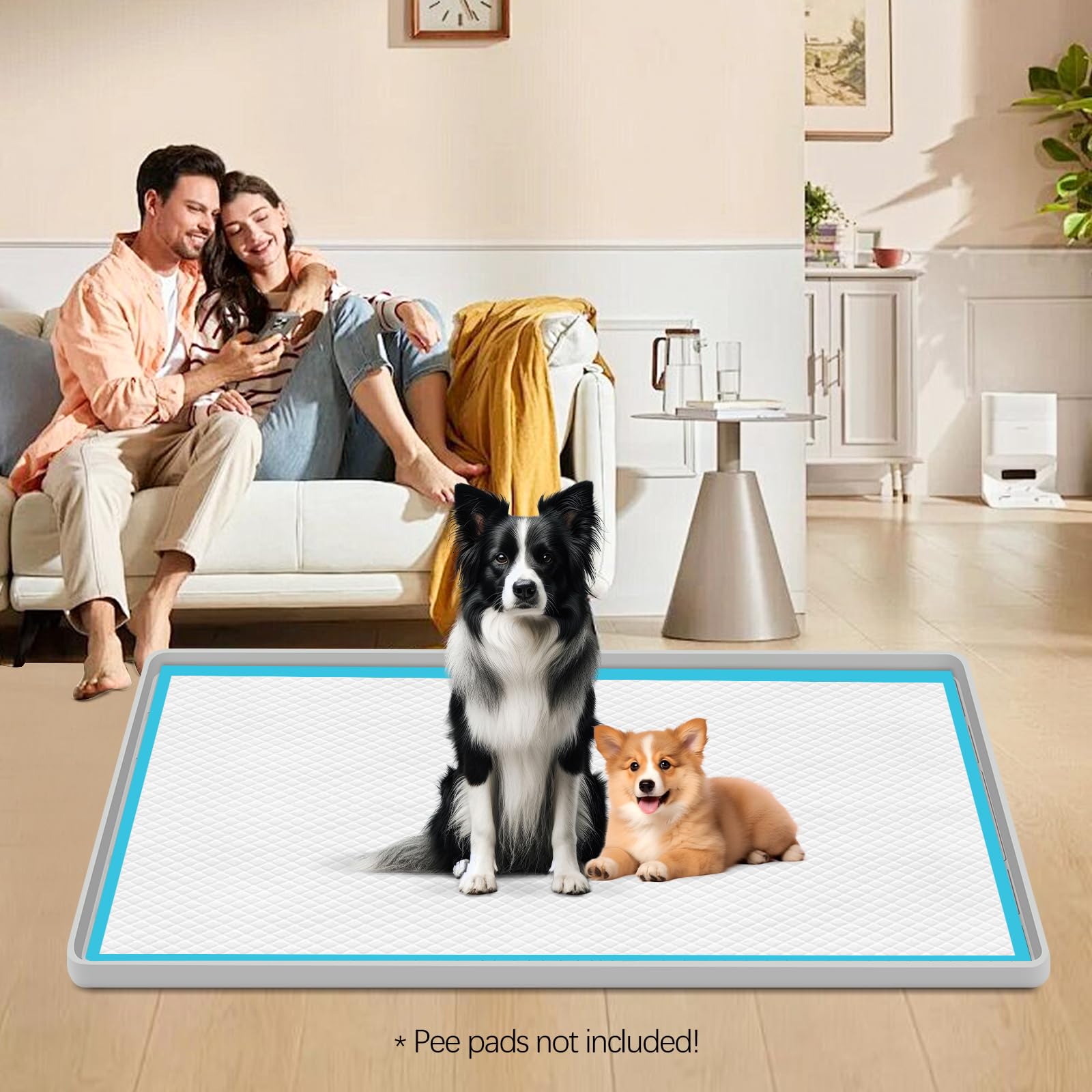 Plateau pour chien, support d'urine pour chiens, 116,8 x 81,3 cm, grand plateau en silicone à bord haut, anti-fuite, sans déversement, support pour chiot, chat, lapin, tapis d'entraînement