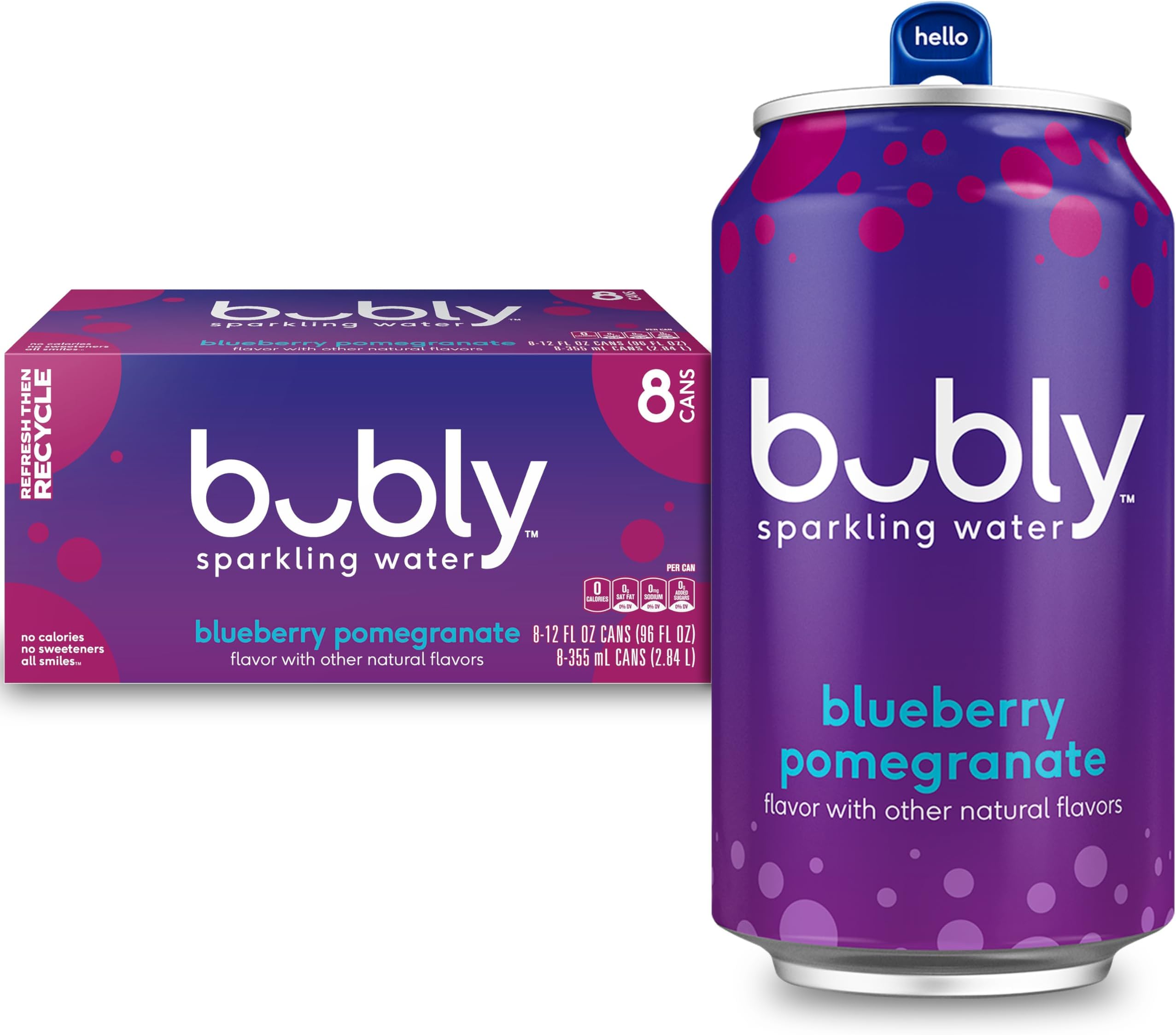 bubly Sparkling Water, Blueberry Pomegranate, Zero Sugar & Zero Calories, 12 Fl Oz Cans (Pack of 8)