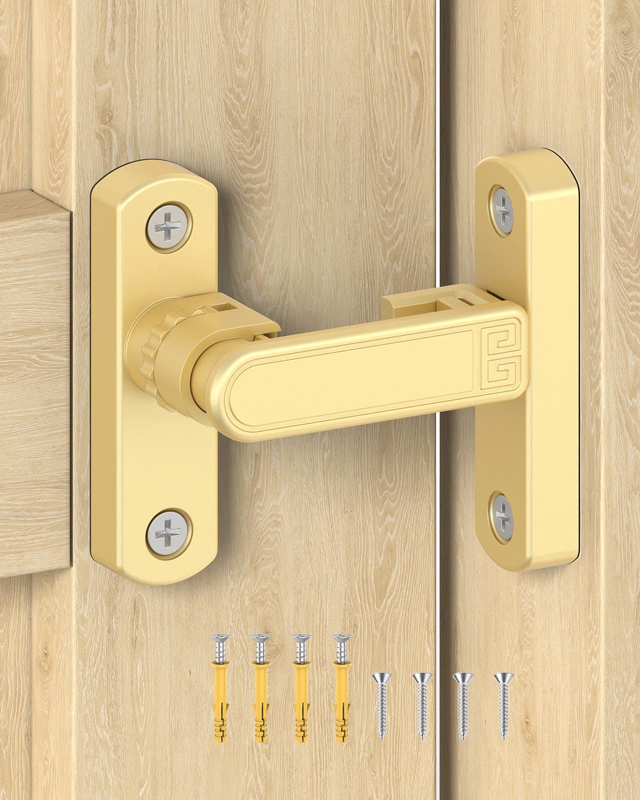 MeBantoo Adjustable Barn Door Locks, 90/180 Degree Sliding Door Latch, Protect Home Security Gate Latch for Bedroom, Barn, Cabinet, Garden, Fence (Gold-1 Pc)