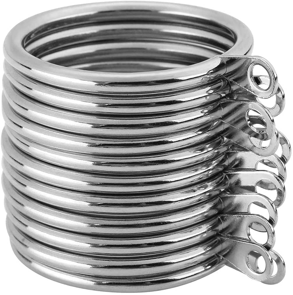 Homeelabador Silver Heavy Duty Metal Curtain Rings For Rod, Pole, Voile Net Curtain Window Shower Drapery With Eyelets For Drape Hooks With Inner Diameter Of 40Mm -Durable Rustproof Curtain Rings 24 Pcs (Silver)