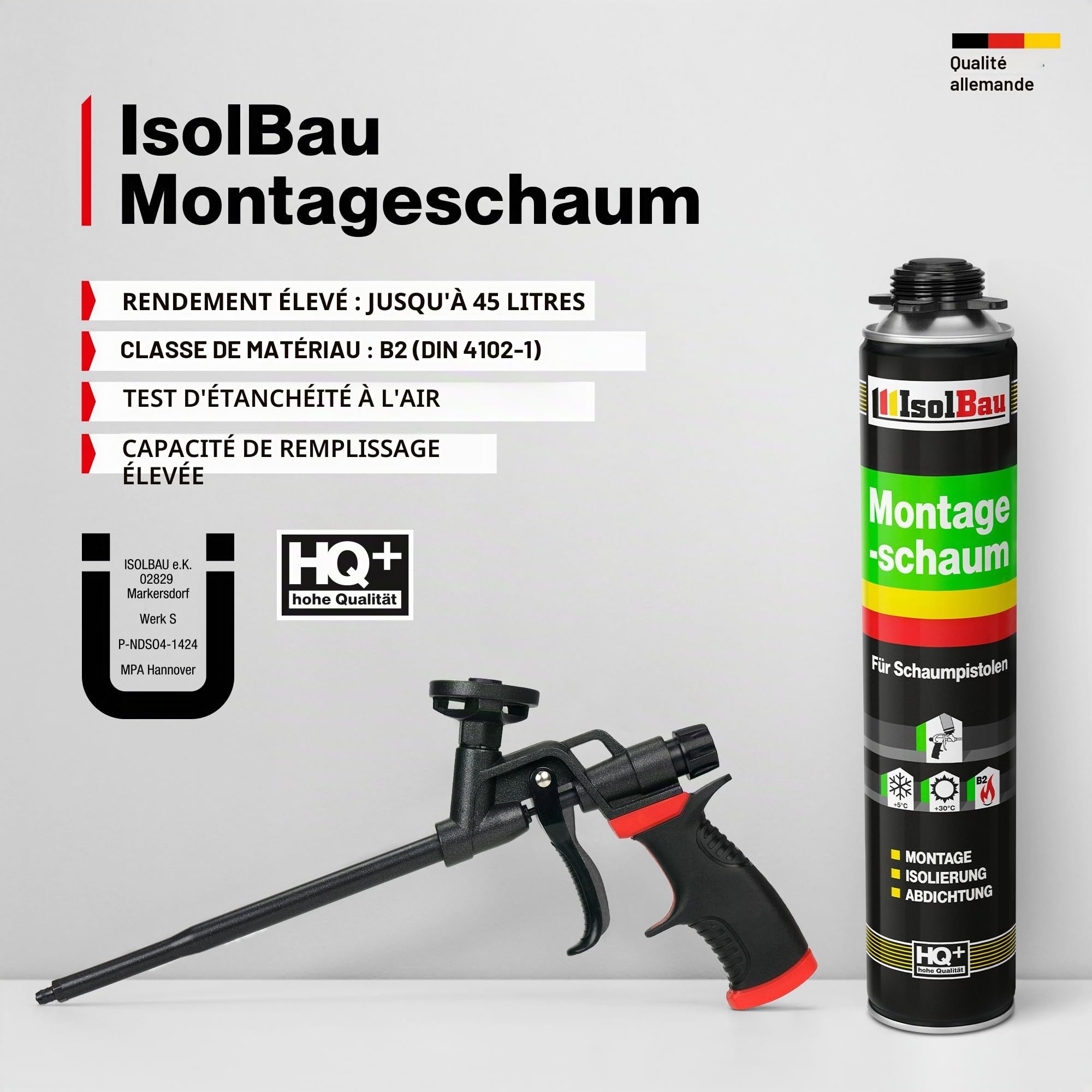 Isolbau Kit de mousse de construction – Comprend 6 x mousse de montage B2 1K avec un excellent son et une isolation thermique (750 ml chacune) et 1 nettoyant pour mousse polyuréthane (500 ml), isolant