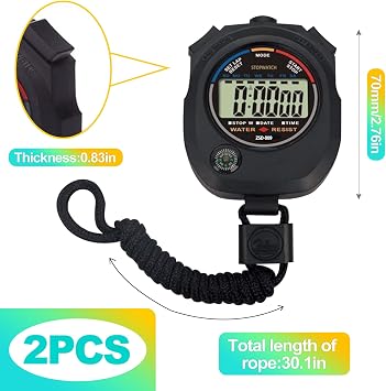 2 Pack Digital Stopwatch Timer: Large Display, 1/100 Sec Accuracy, Time/Date/Alarm - Handheld Stop Watch for Sports, Coaches, Kids, Referees, Training, Cronometro Digital, Includes Lanyard