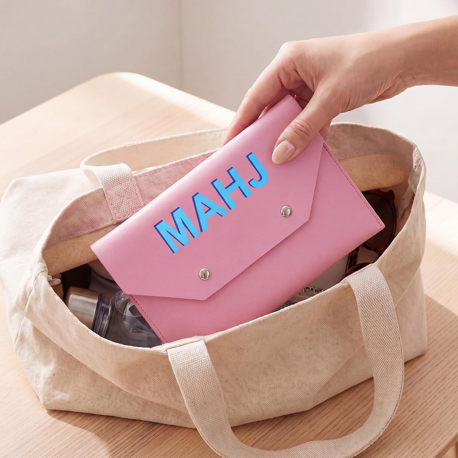 4-Pack Leather Mahjong Card Holder for Mahjong NMJL Rule Cards & Mahjong Shuffler Cards, Protective Envelope Bag for Mahjong Card, Mahj Friends Gift Set (8x6 inch)