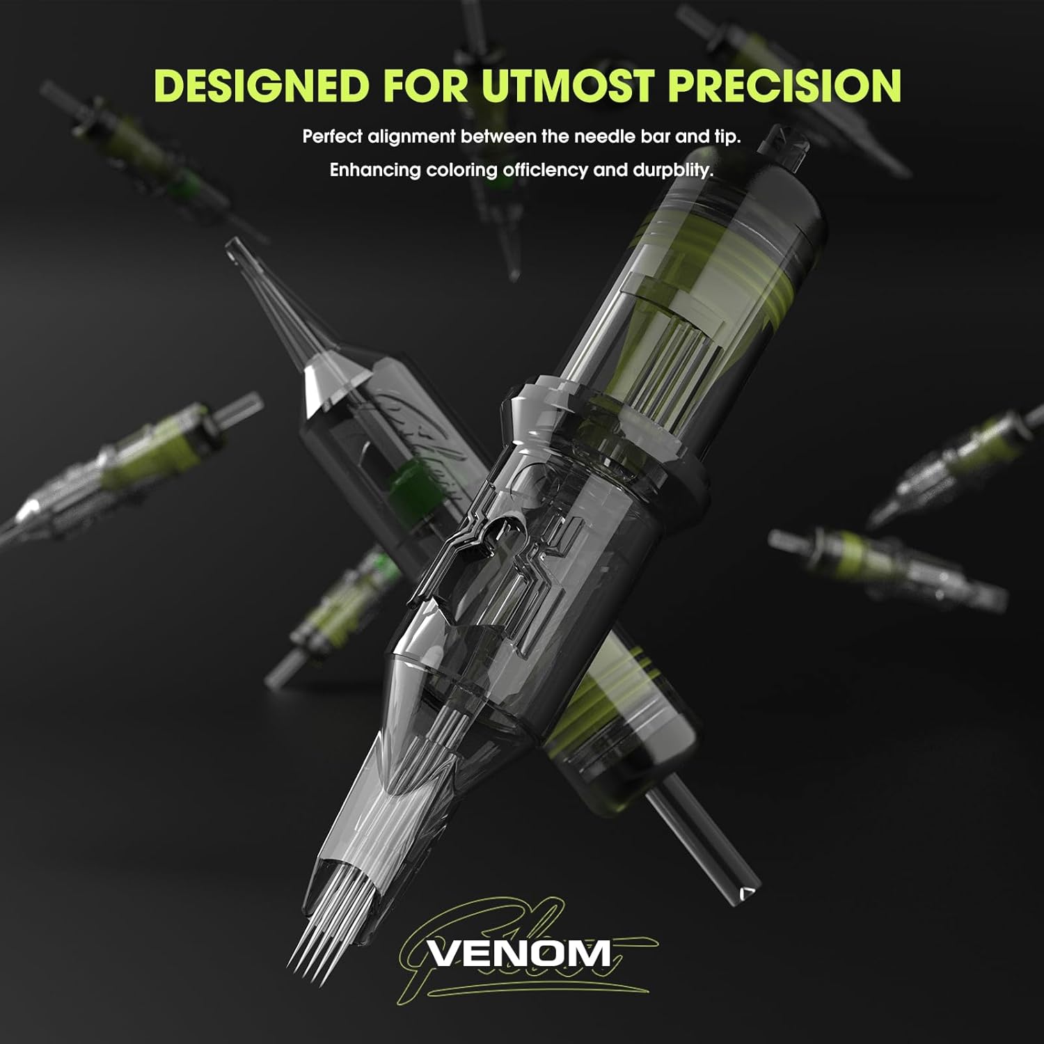 Close-up of a tattoo cartridge needle, highlighting precision design