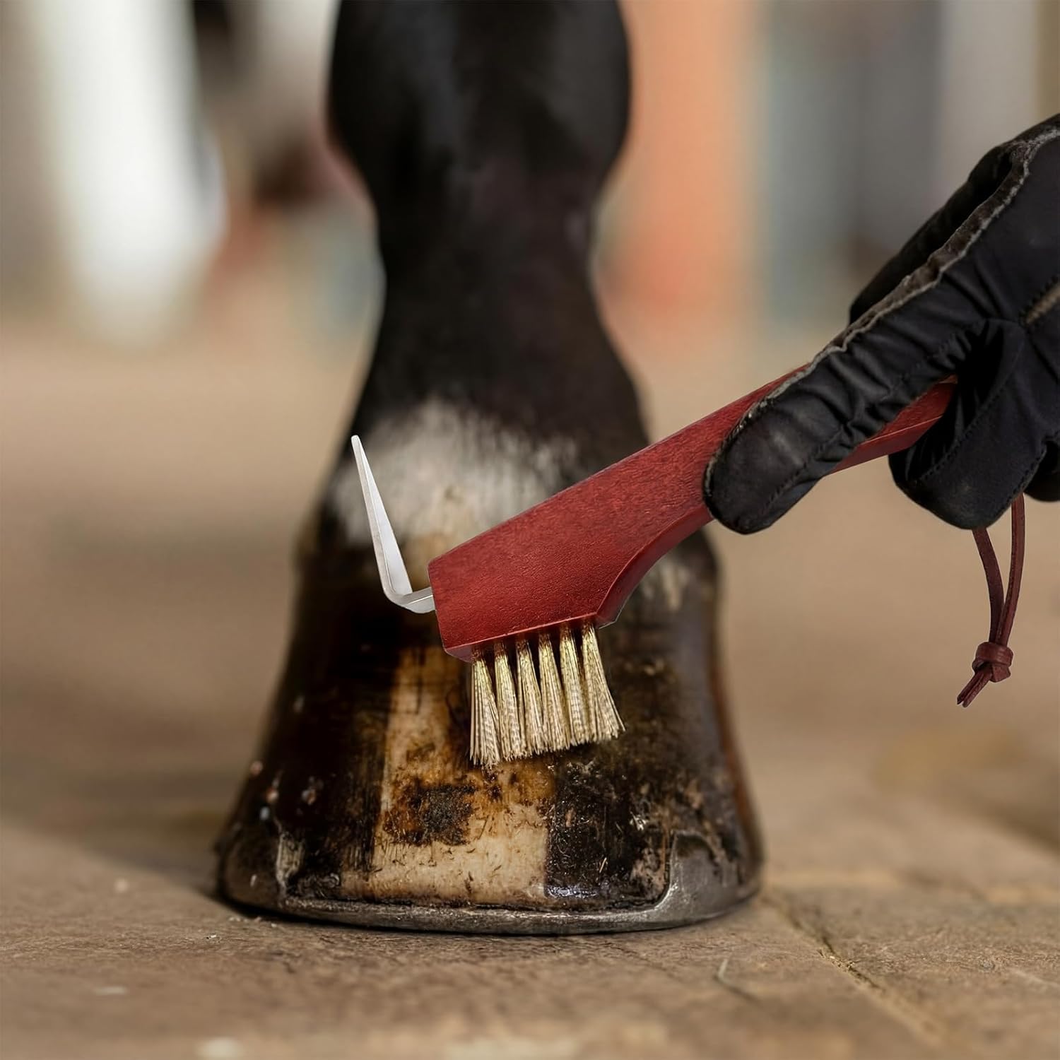 Horse Hoof Pick with Brass Wire Brush and Wooden Grip Farrier Tool Hoof Pick Supplies for Horse Cleaning and Grooming