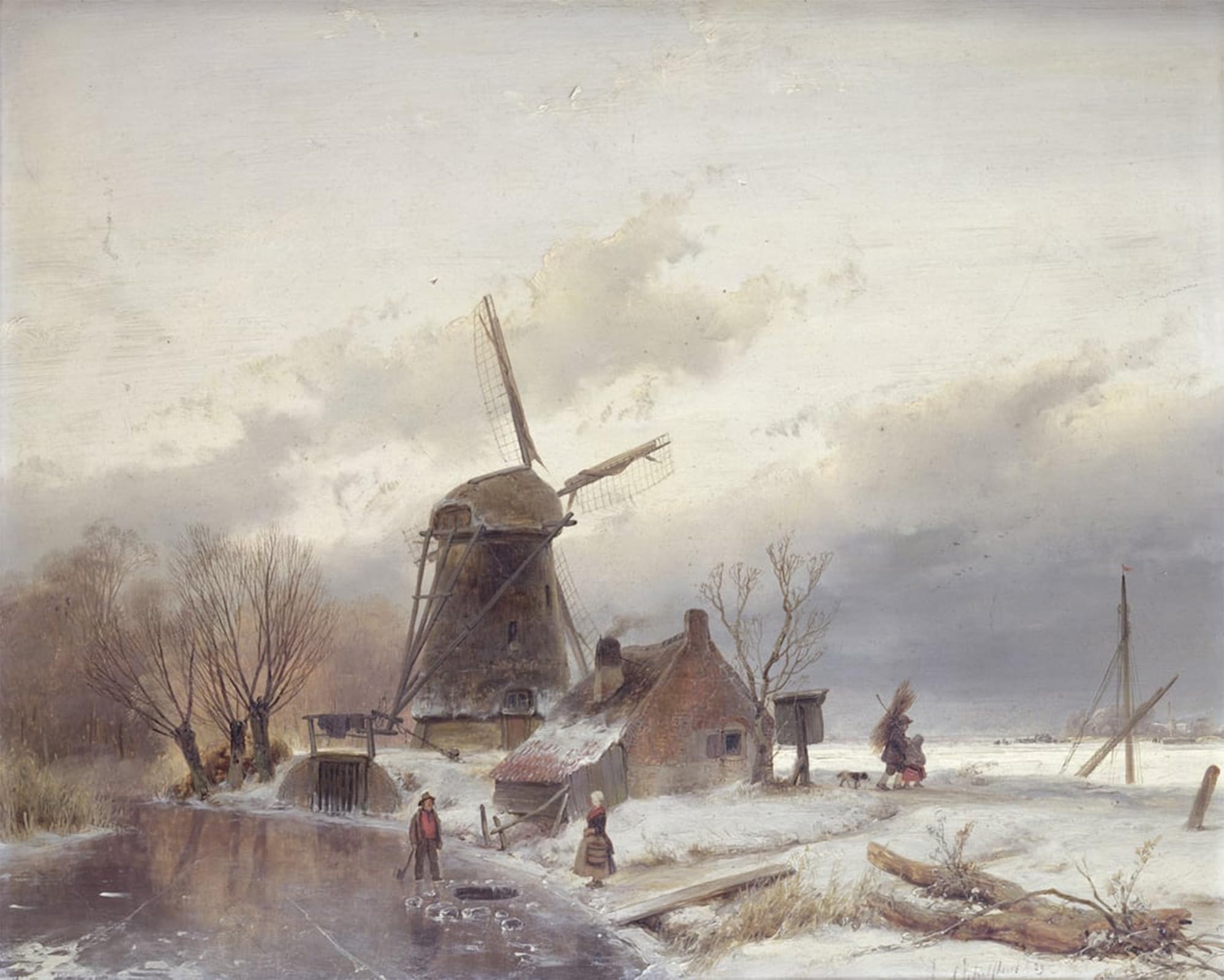 RZHRHJES Famous Painting Poster Art Canvas Print Retro Picture a River Landscape with a Windmill by Schelfhout Poster Wall Art for Office Decor 60x90cm